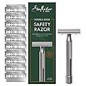 Shea Moisture Men, Double Edge Safety Razor with 10 Refill Double Edge Razor Blades for Men, Platinum Coated, Stainless Steel, Dad Gifts, 1 Razor Handle & 10 Razor Blades per Box