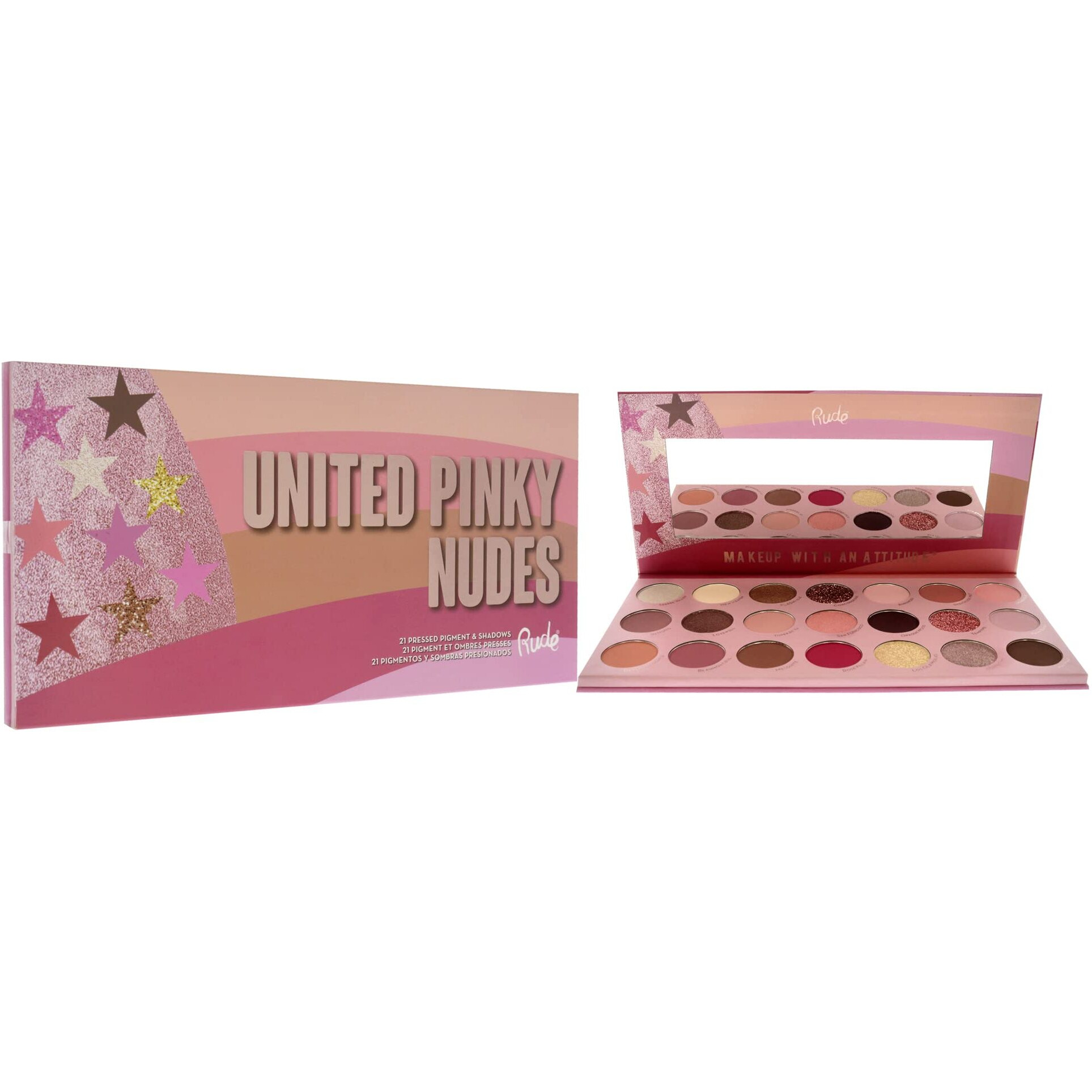 United Pinky Nudes - 21 Pressed Pigment and Shadows Palette by Rude Cosmetics for Women - 0.74 oz Eye Shadow