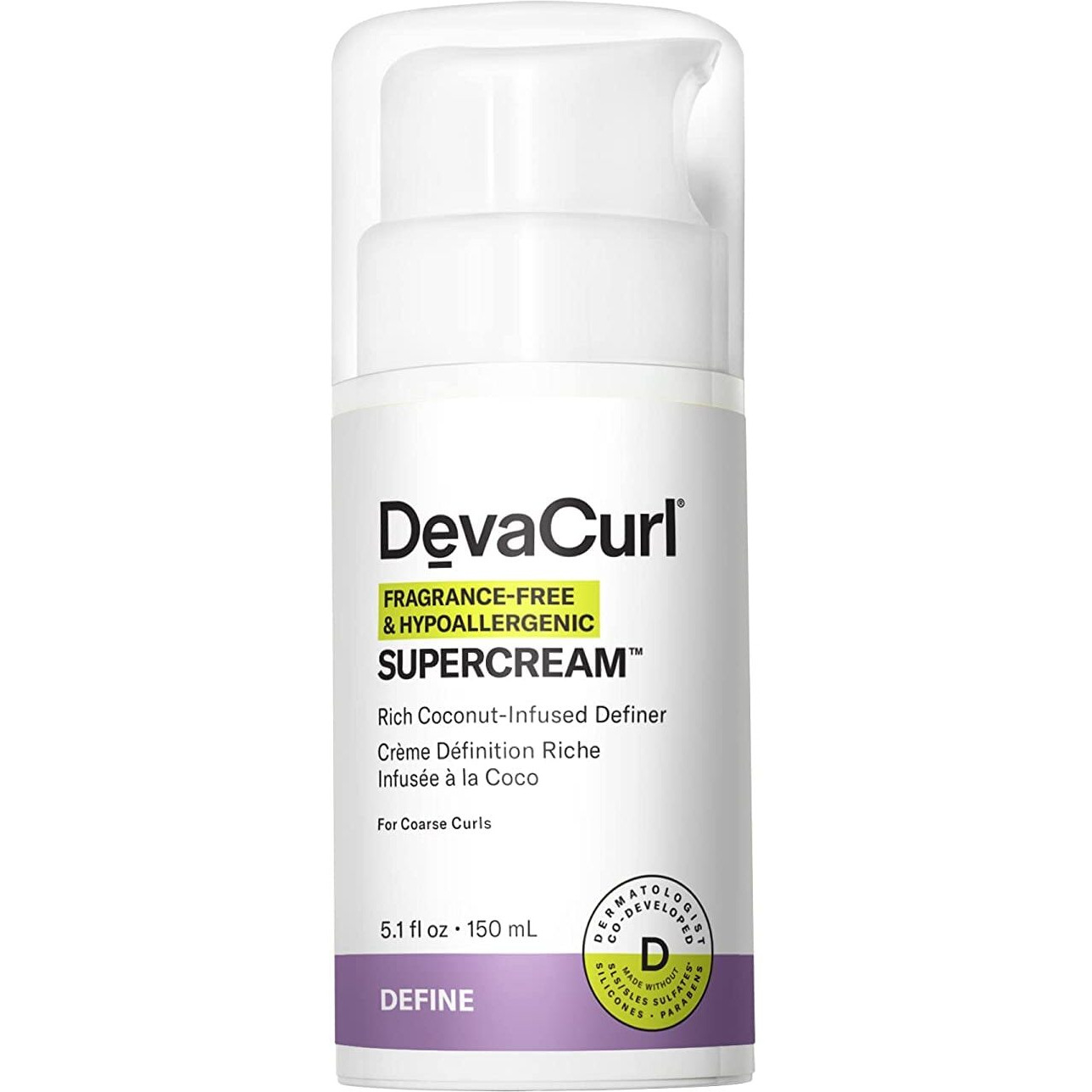 DevaCurl SuperCream Rich Coconut-Infused Definer, Fragrance Free & Hypoallergenic