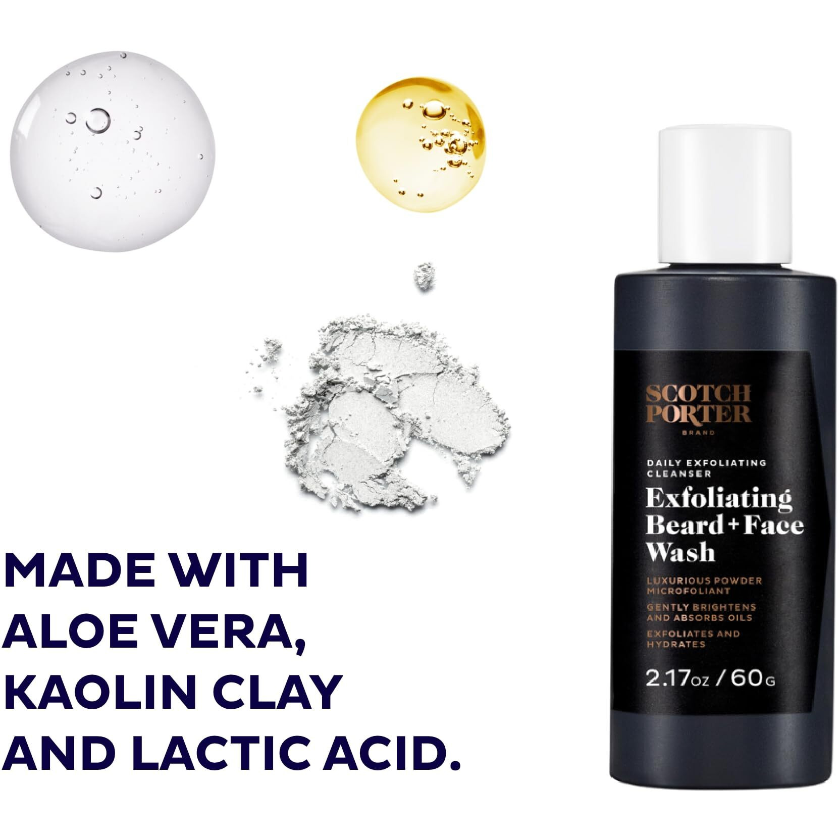 Scotch Porter Exfoliating Beard Wash & Face Cleanser for Men, Travel Friendly | Formulated with Non-Toxic Ingredients, Free of Parabens, Sulfates & Silicones | Vegan | 2.17 oz Bottle