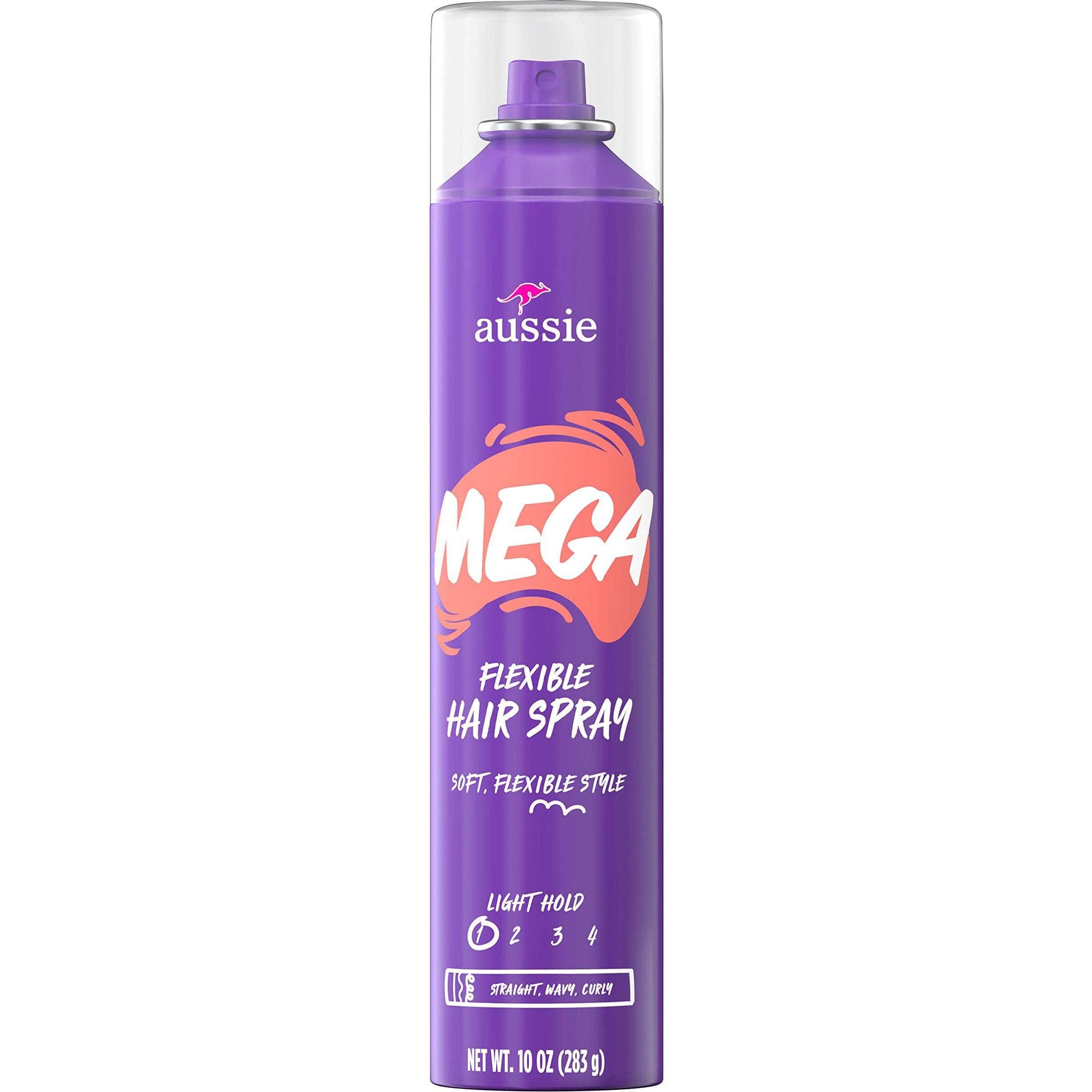 Aussie Mega Flexible Hair Spray for Curly Hair, Straight Hair, and Wavy Hair, 10 oz