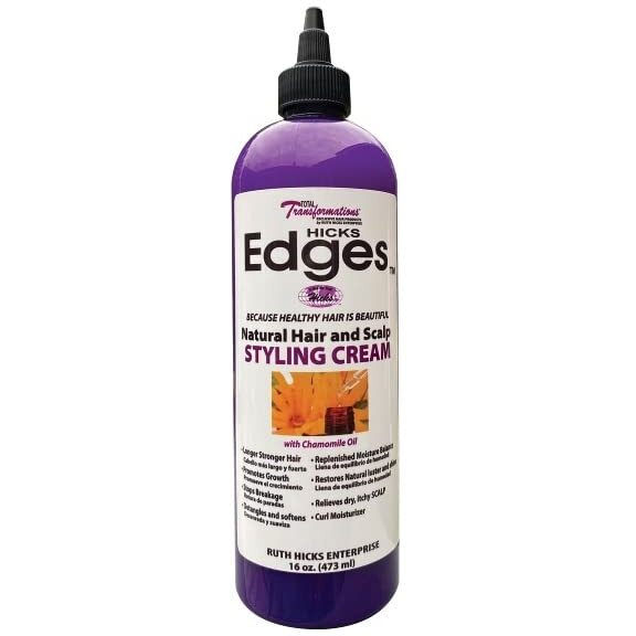 HICKS Edges Natural Hair and Scalp Styling Cream with Chamomile Oil - 16 oz, Purple w/white label, 1, 16.0 Ounce