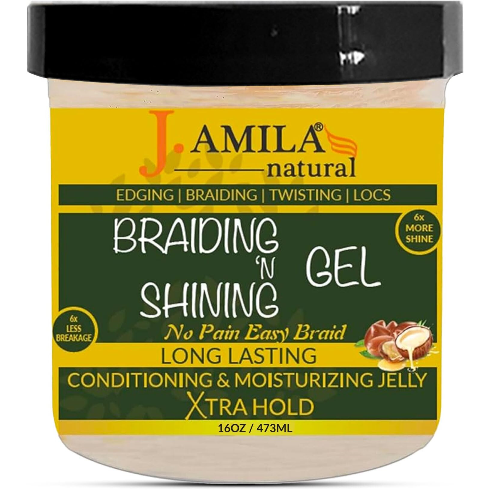 J. AMILA Natural Award Winning Braiding N Shining Gel Long Lasting Conditioning & Moisturizing Extreme Hold (16oz)