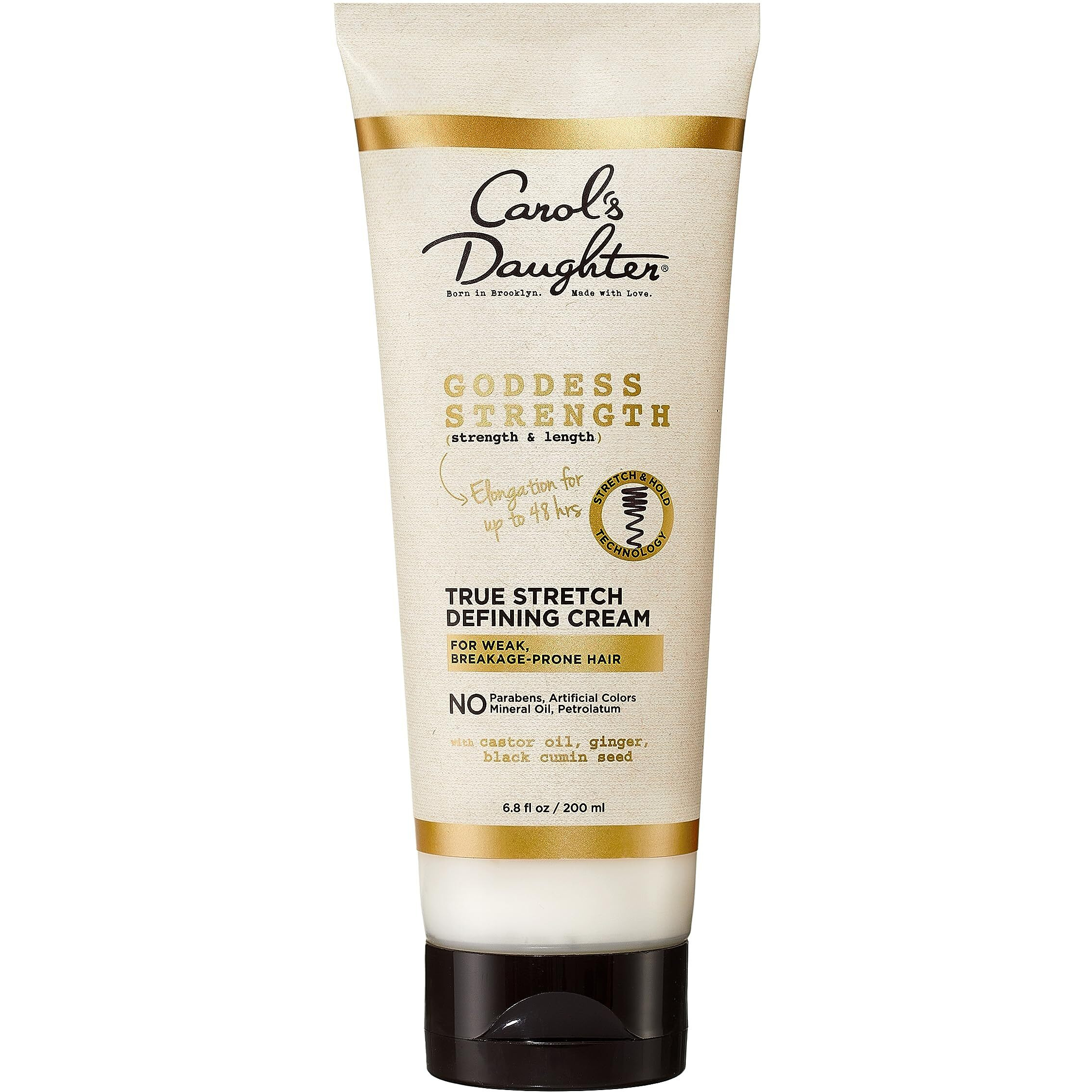 Carol's Daughter Goddess Strength True Stretch Defining Hair Cream For Wavy, Coily and Curly Hair, Curl Defining Cream with Castor Oil for Weak Hair, 6.8 Fl Oz