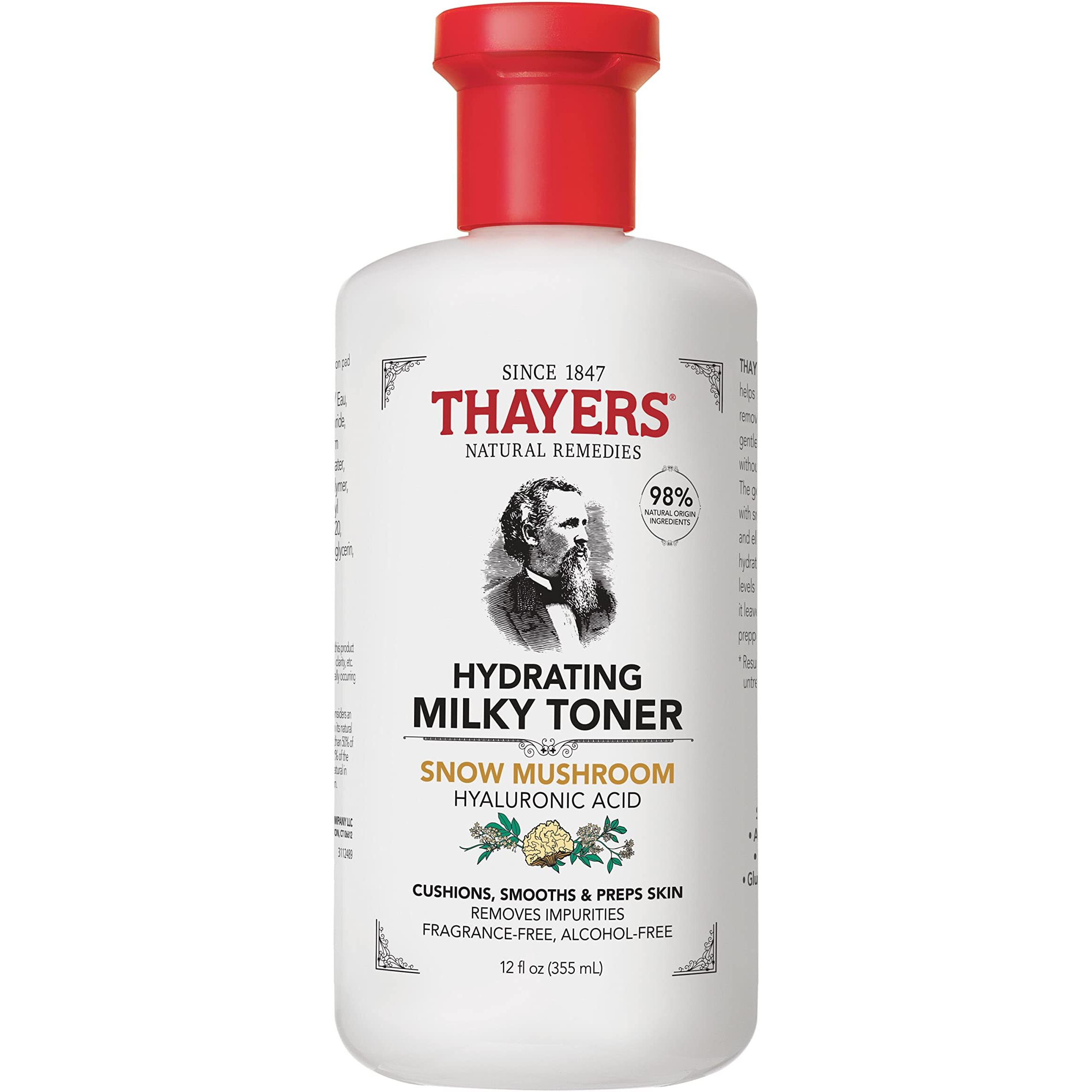 THAYERS Milky Face Toner Skin Care with Snow Mushroom and Hyaluronic Acid, Natural Gentle Facial Toner, for Dry and Sensitive Skin, 355mL
