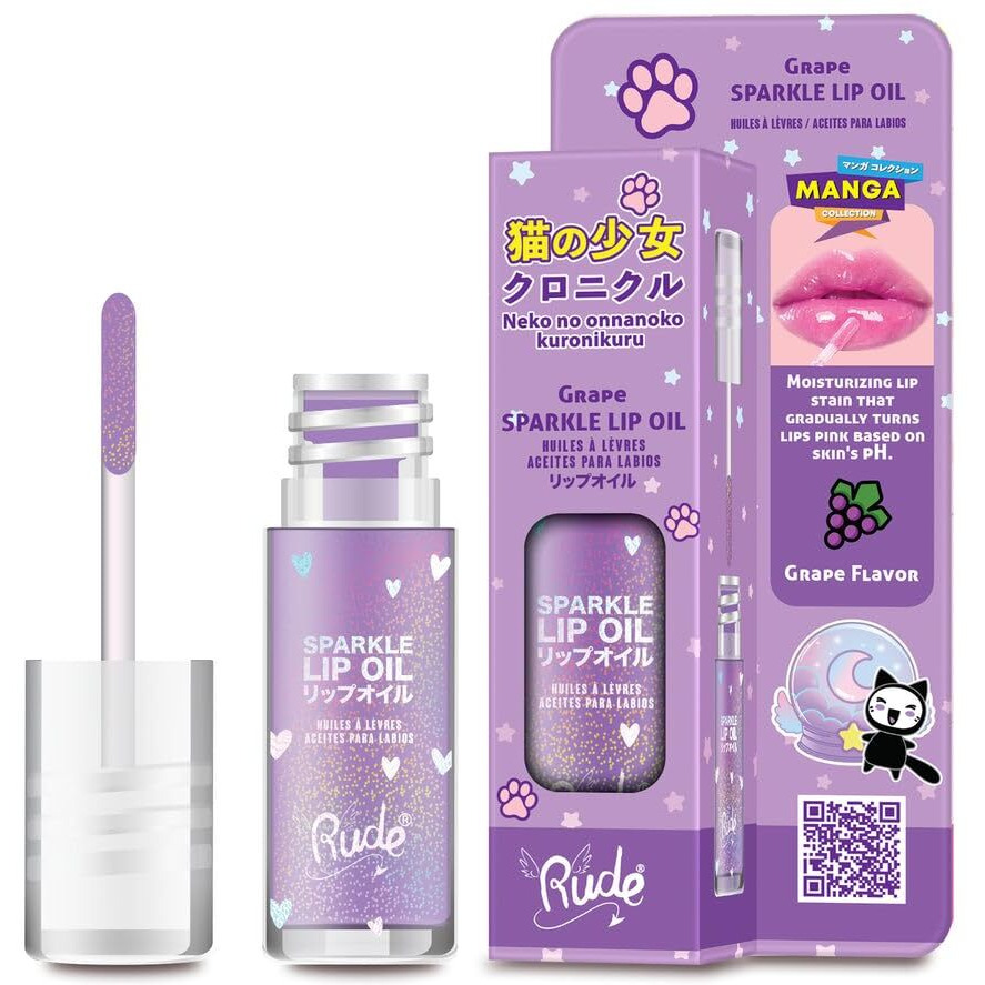 Manga Collection Sparkle Lip Oil - Grape by Rude Cosmetics for Women 0.14oz Lip Oil