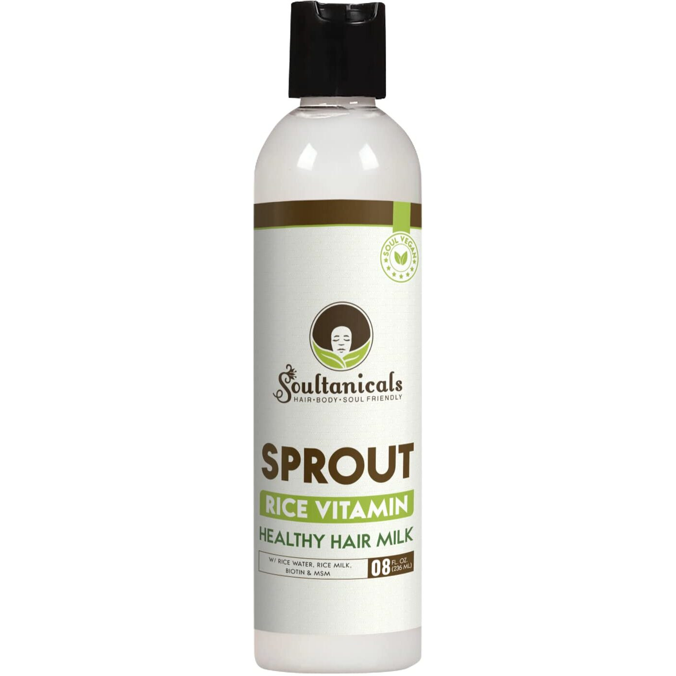 Soultanicals Sprout Rice Vitamin Hair Milky-Cream With Biotin & MSM | For Afro-Kinky & Curly Hair | 8oz (236ml)