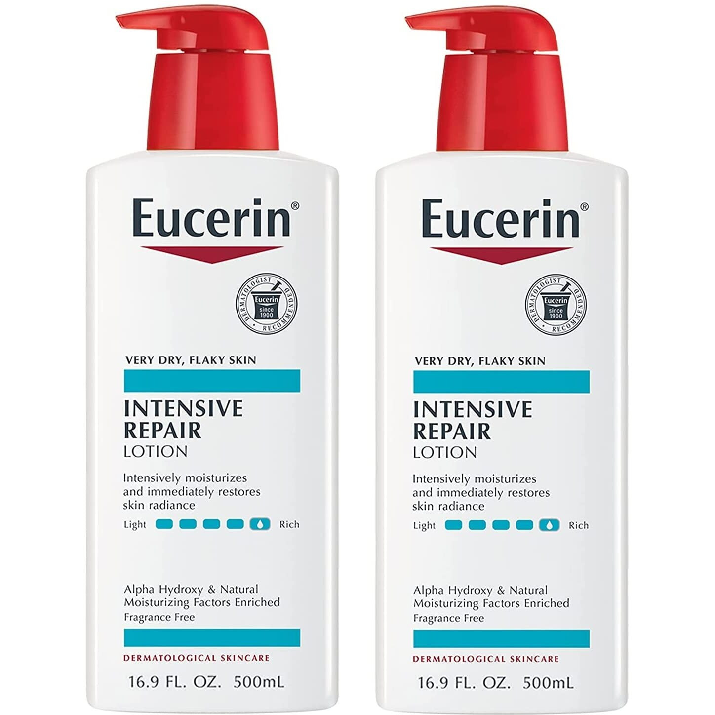 Eucerin Intensive Repair Body Lotion, Lotion for Very Dry Skin, 16.9 Fl Oz Pump Bottle - Pack of 2