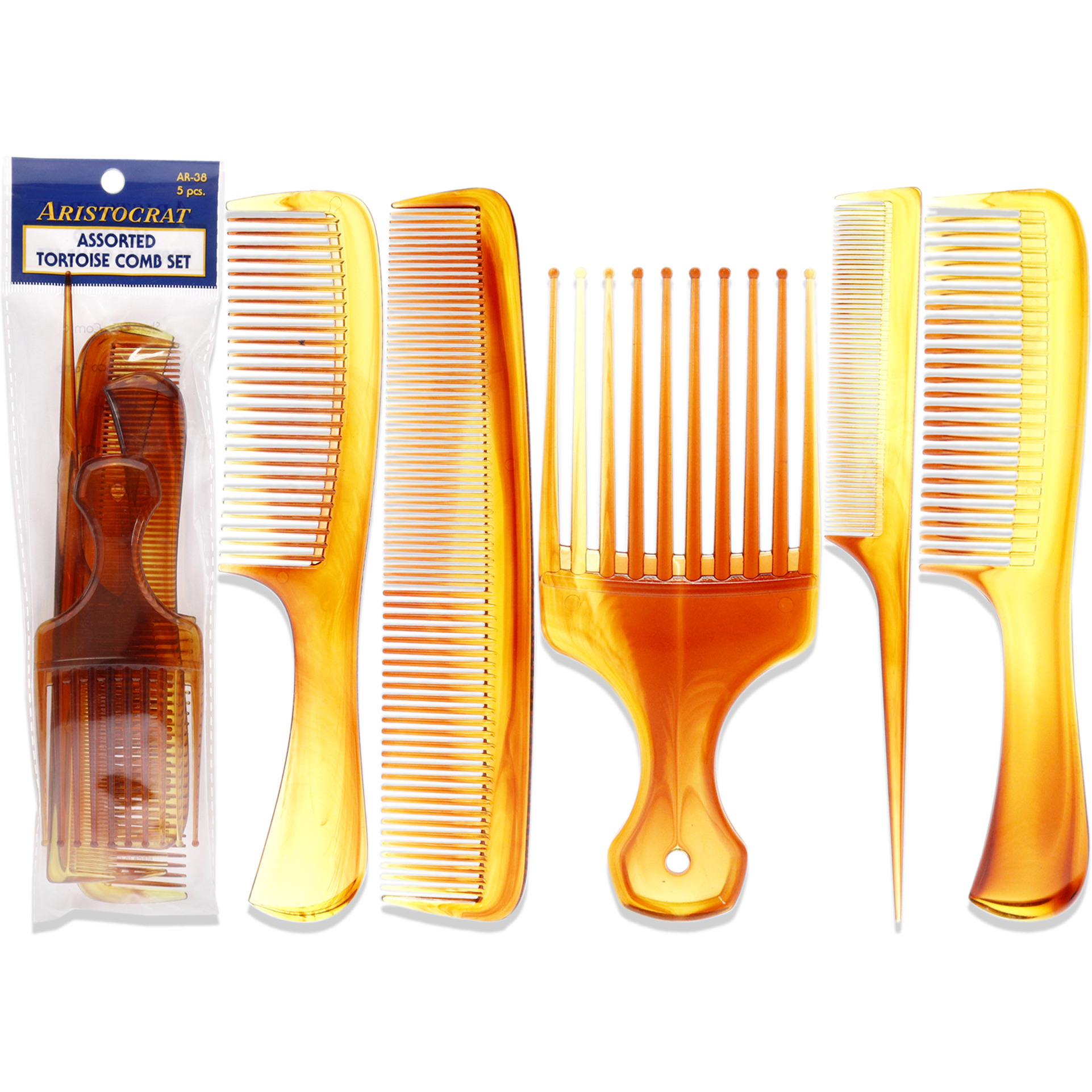 Assorted Tortoise Comb Set by Aristocrat for Unisex - 5 Pc Comb