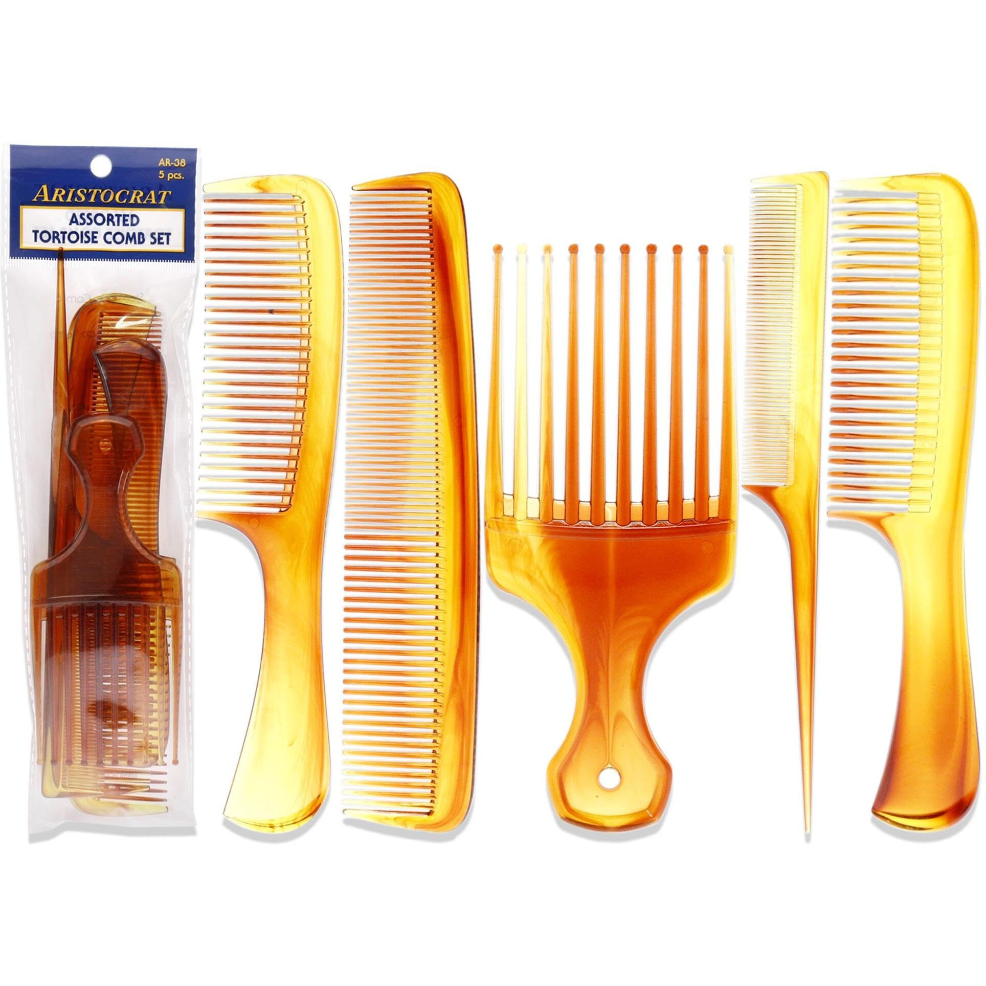Assorted Tortoise Comb Set by Aristocrat for Unisex - 5 Pc Comb