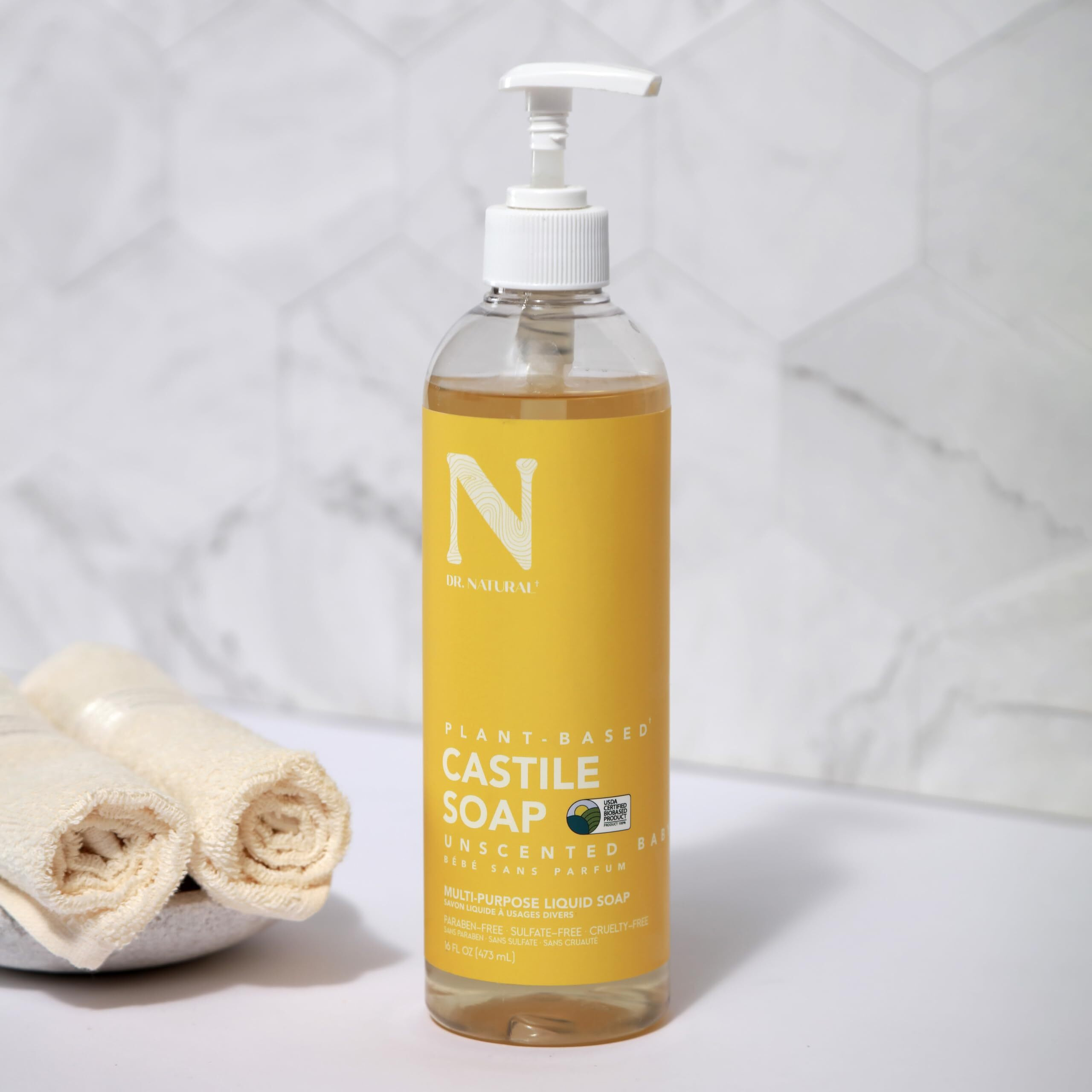 Castile Liquid Soap - Unscented Baby by Dr. Natural for Unisex - 16 oz Soap