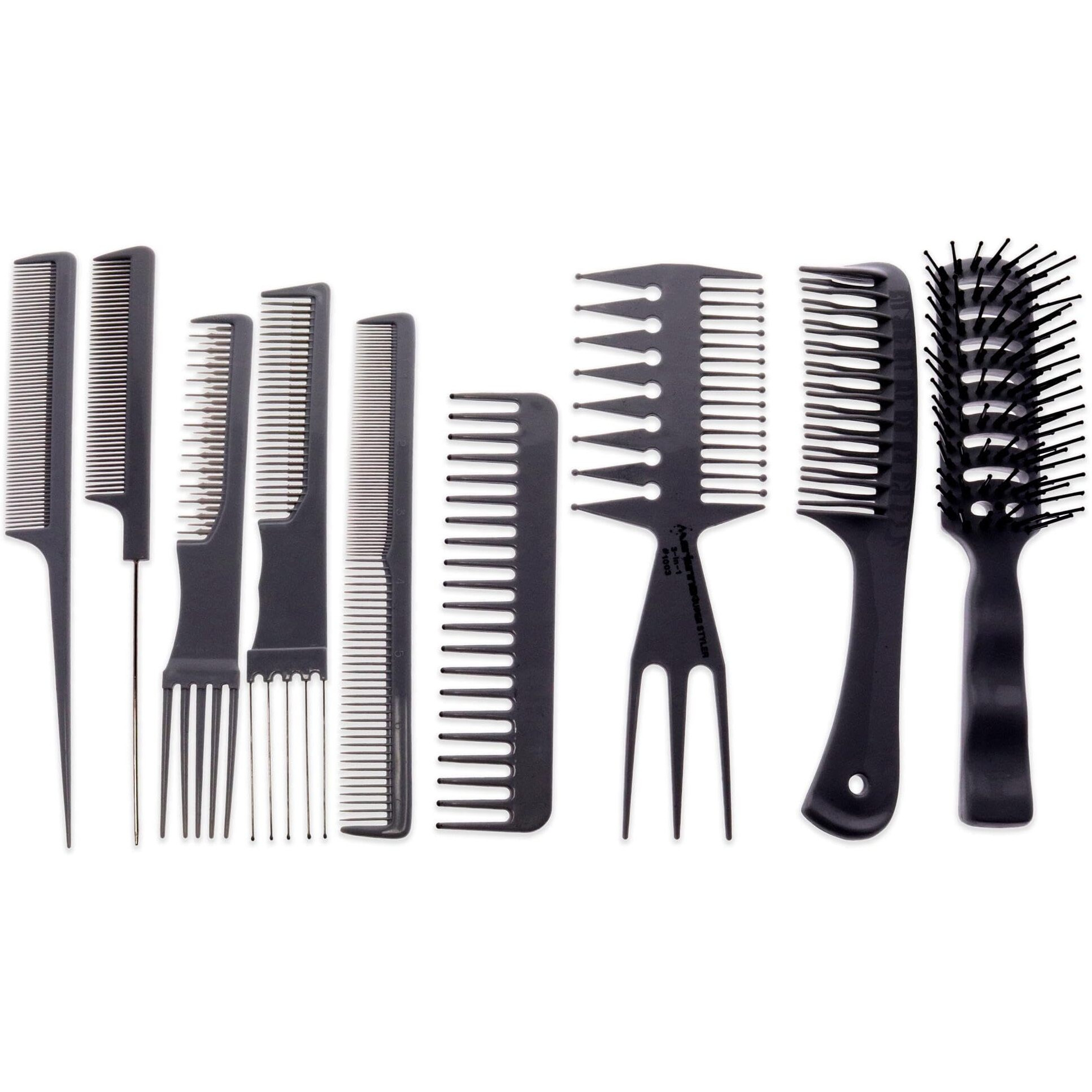 Professional Plastic Comb and Brush Set by Marianna for Unisex - 9 Pc Beauty Comb, Tail Comb, Hip Comb, Pro Tangle Hair Styler With 1 Metal Wires, Volume-II Fluff Comb, Tangle Comb, Pro Tangle Hair Styler With 5 Metal Wires, Teaser Hair Styler With 5 Plastic Wires, Vent Brush - Large