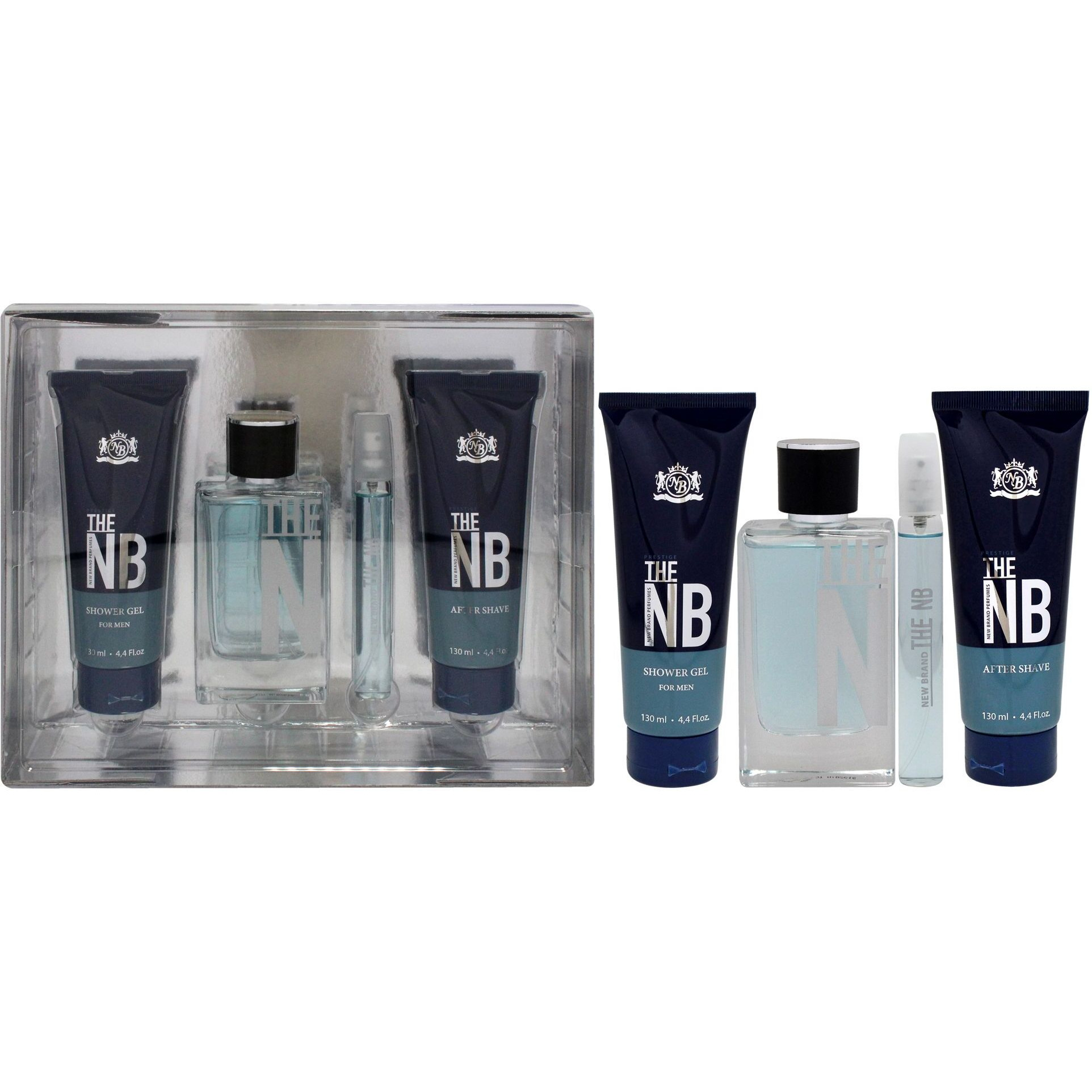 Prestige The New Brand by New Brand for Men - 4 Pc Gift Set 3.3oz EDT Spray, 0.5oz EDT Spray , 4.4oz Shower Gel, 4.4oz After Shave