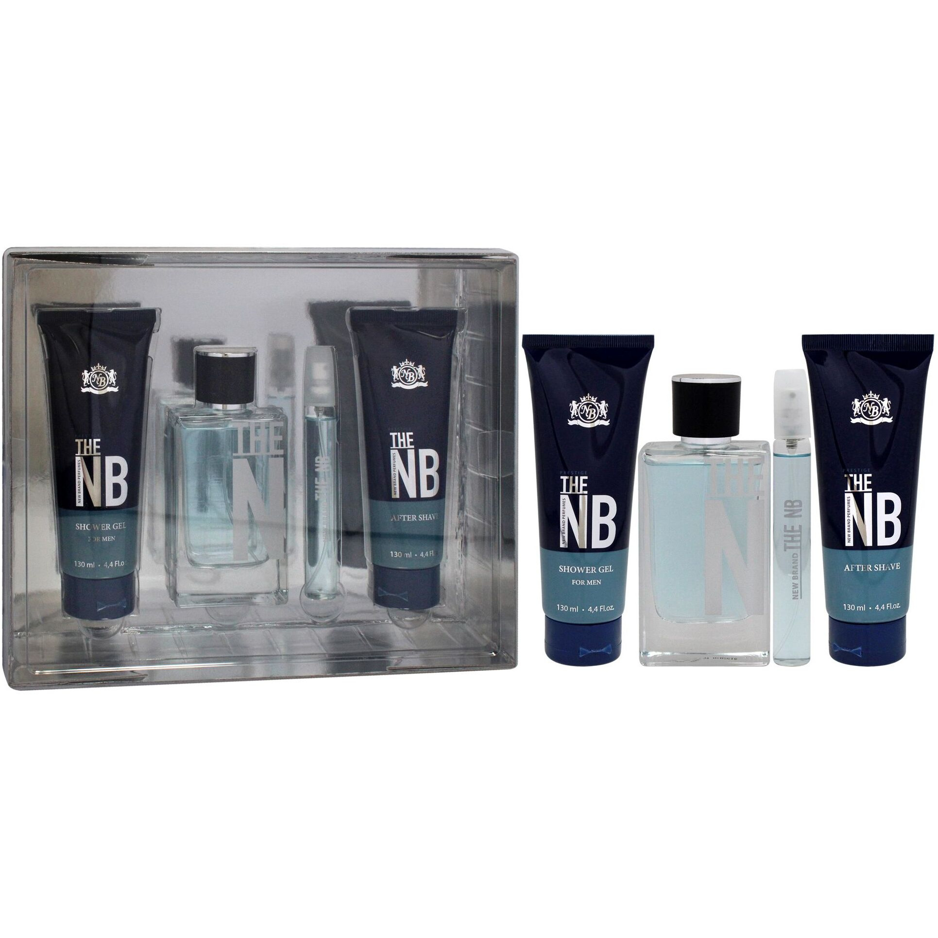Prestige The New Brand by New Brand for Men - 4 Pc Gift Set 3.3oz EDT Spray, 0.5oz EDT Spray , 4.4oz Shower Gel, 4.4oz After Shave