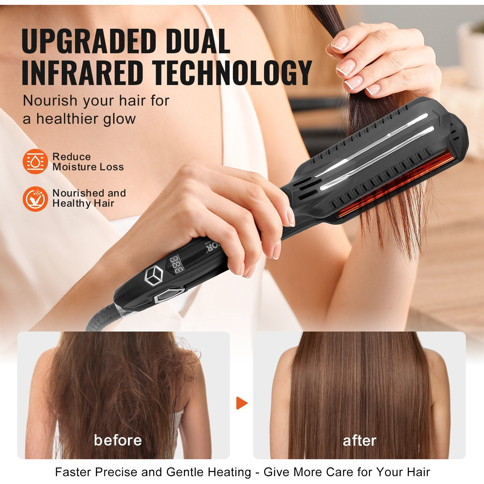 VEVOR Hair Straightener, 1.5-inch Titanium Flat Iron, Dual Infrared Hair Straightener Flat Iron with LCD Display and 19 Temp Levels - 210F to 450F, Dual Voltage 110V/240V for Salon Home Travel Use