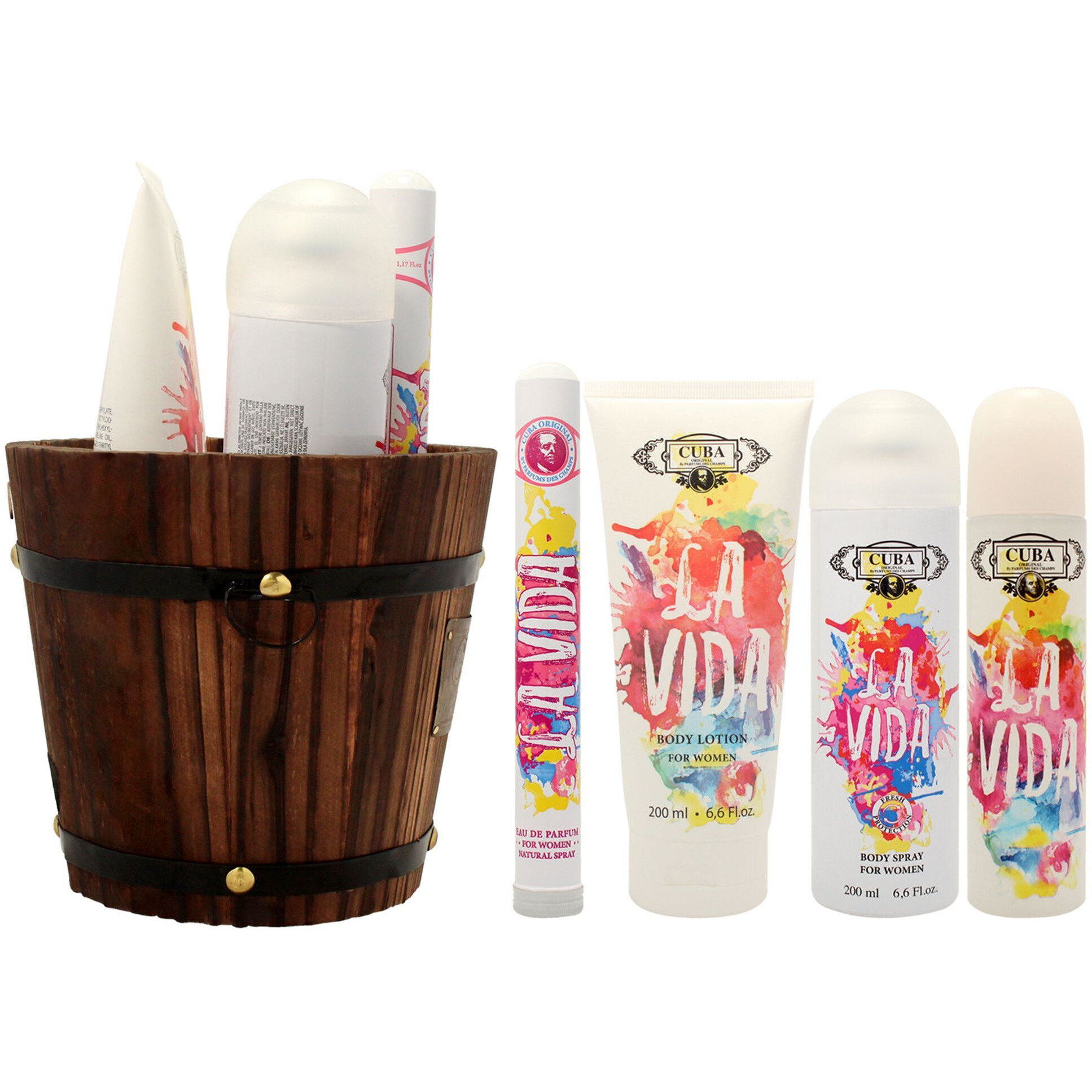 Cuba La Vida by Cuba for Women - 4 Pc Gift Set 3.3oz EDP Spray, 1.17oz EDP Spray, 6.6oz Body Spray, 6.6oz Body Lotion