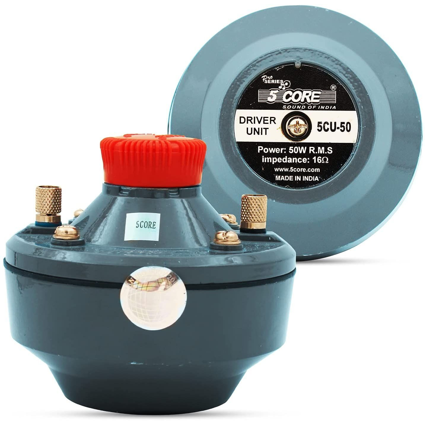 5 Core 50 Watt RMS (500W PMPO) 16 ohms Speaker Compression Driver 160Hz - 7KHz Frequency, Mid Range Tweeter Unit with Aluminium Body with Diaphragm Screw on Type (DU-50)(D0102HX6C68.)