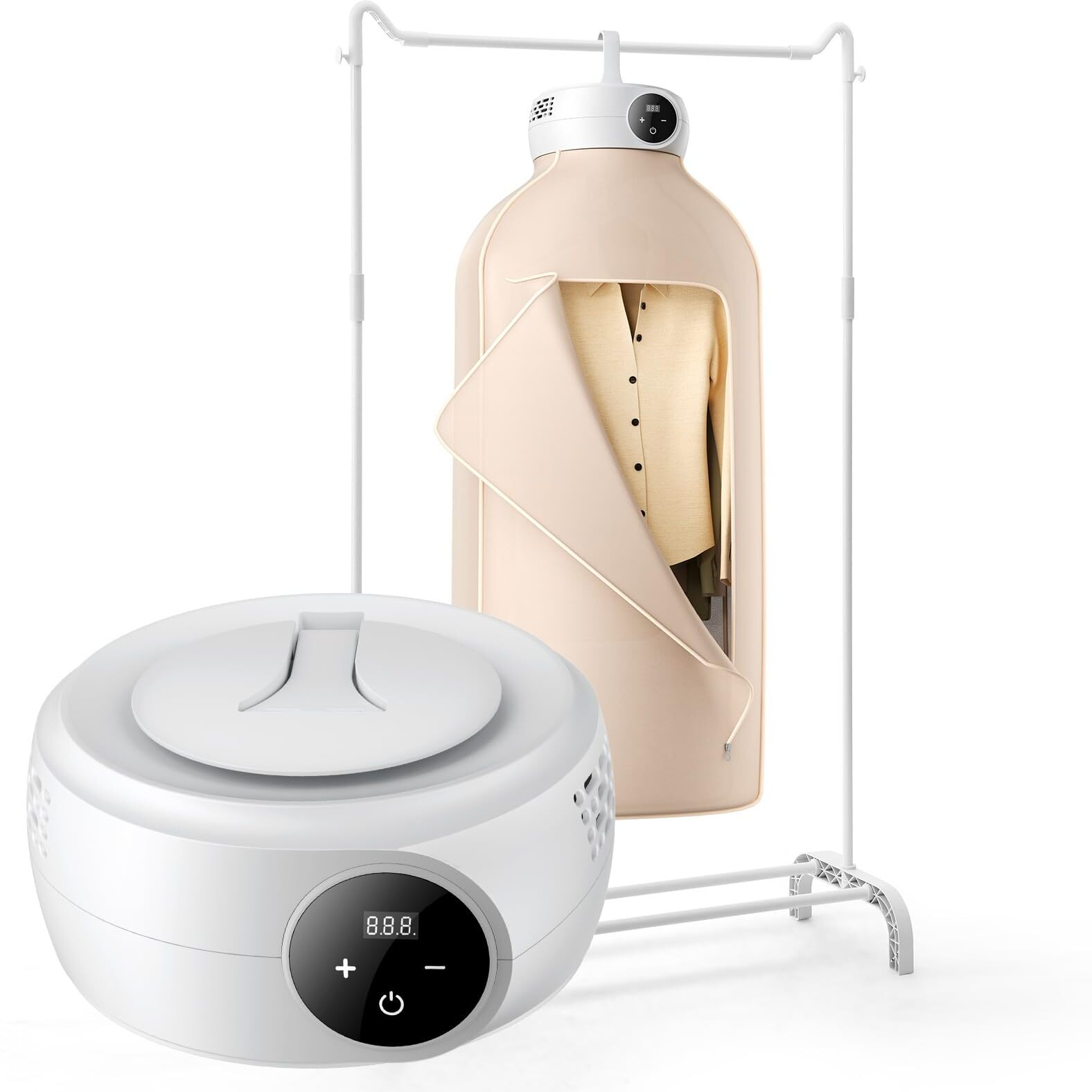 VEVOR Portable Clothes Dryer, Clothes Dryer with Dryer Bag, PTC Heating & LED Display, Foldable Mini Dryer with 5-H Timer for Apartments, Dorms, RVs, or Hotels, 600W, Beige