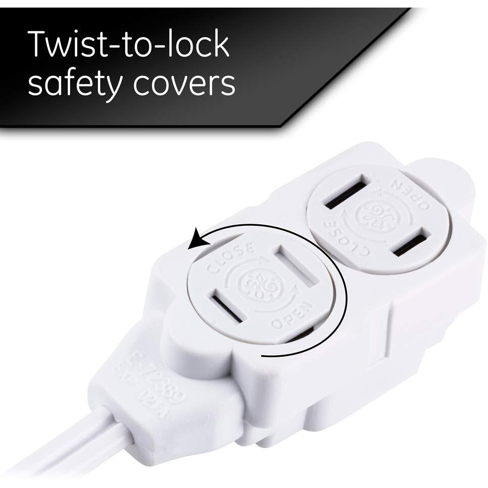 GE 3-Outlet Power Strip, 6 Ft Extension Cord, 2 Prong, 16 Gauge, Twist-to-Close Safety Outlet Covers, Indoor Rated, Perfect for Home, Office or Kitchen, UL Listed, White, 51937