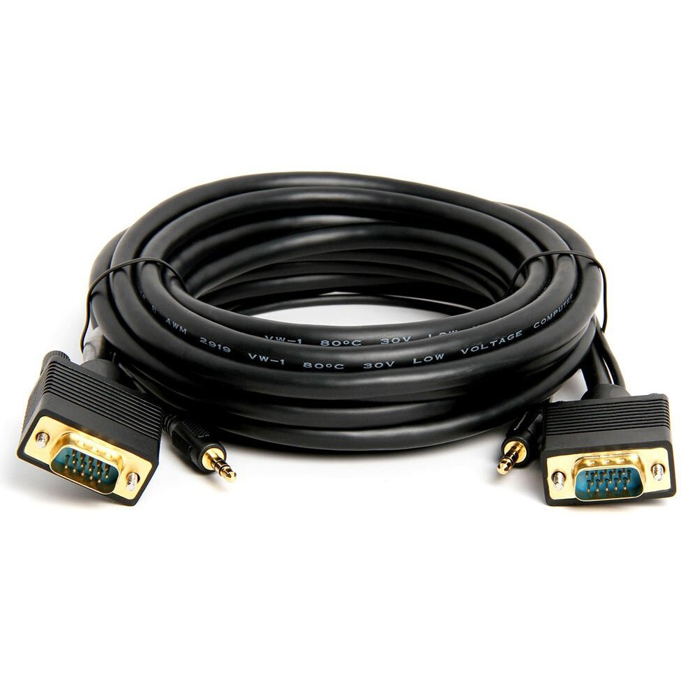 Cmple - VGA Cable Male to Male with 3.5mm Aux Audio Monitor SVGA PC 15 Pin Cord 15 Feet