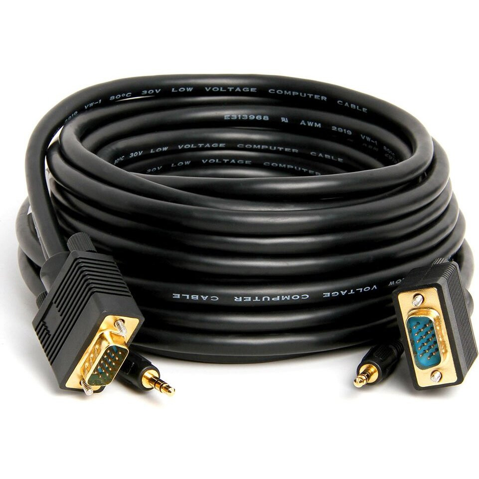 Cmple - VGA Cable Male to Male with 3.5mm Aux Audio Monitor SVGA PC 15 Pin Cord 25 Feet