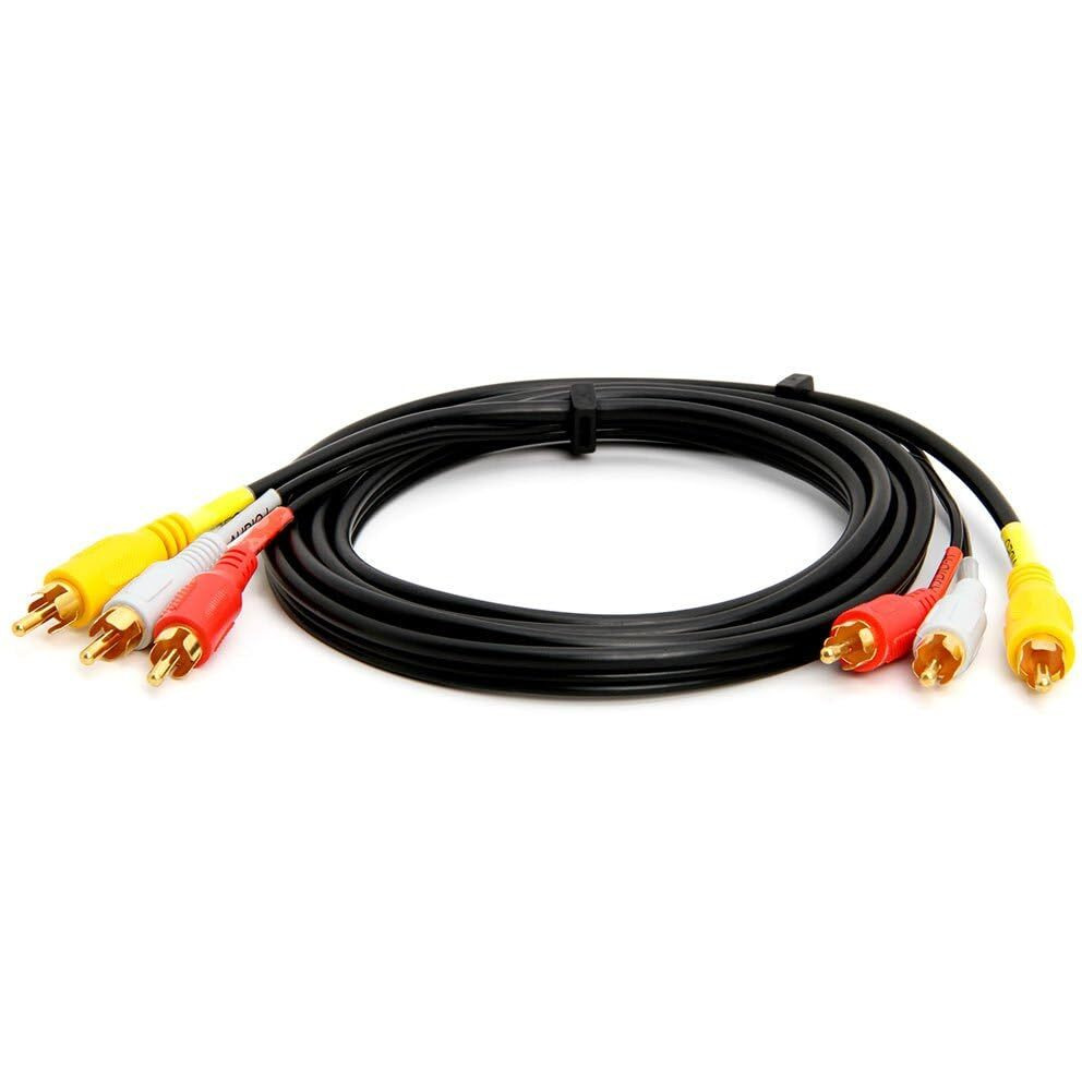 Cmple - 3-Male RCA to 3-Male RCA Composite Video Audio A/V AV Cable Gold Plated - 6 Feet