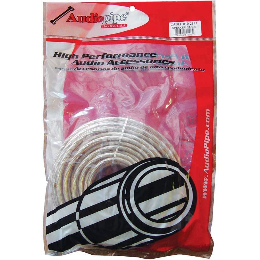 Audiopipe 10 ga. Speaker Cable 25ft (CABLE1025CLR)