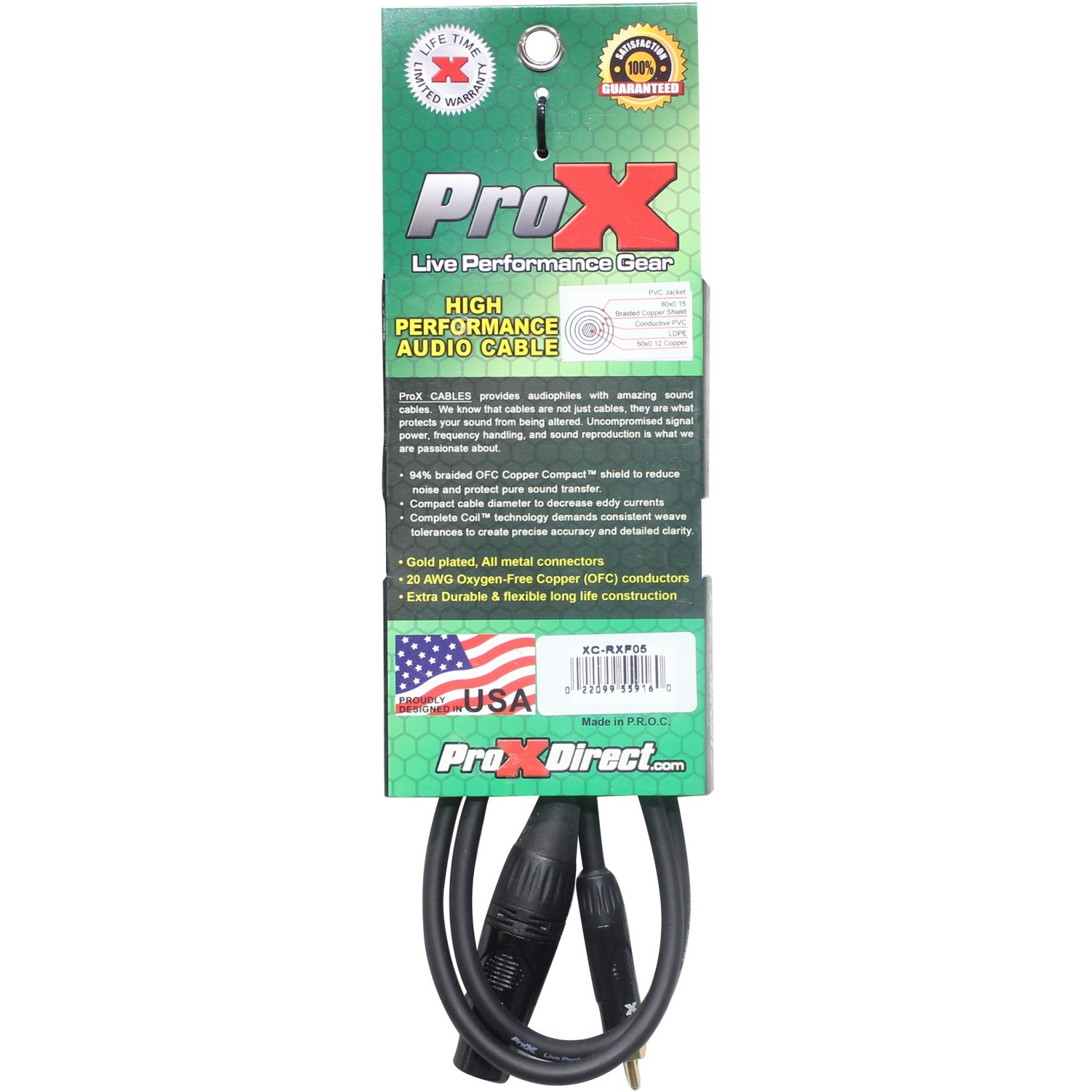 ProX XC-RXF05 5 Ft. Unbalanced RCA to XLR3-F High Performance Audio Cable