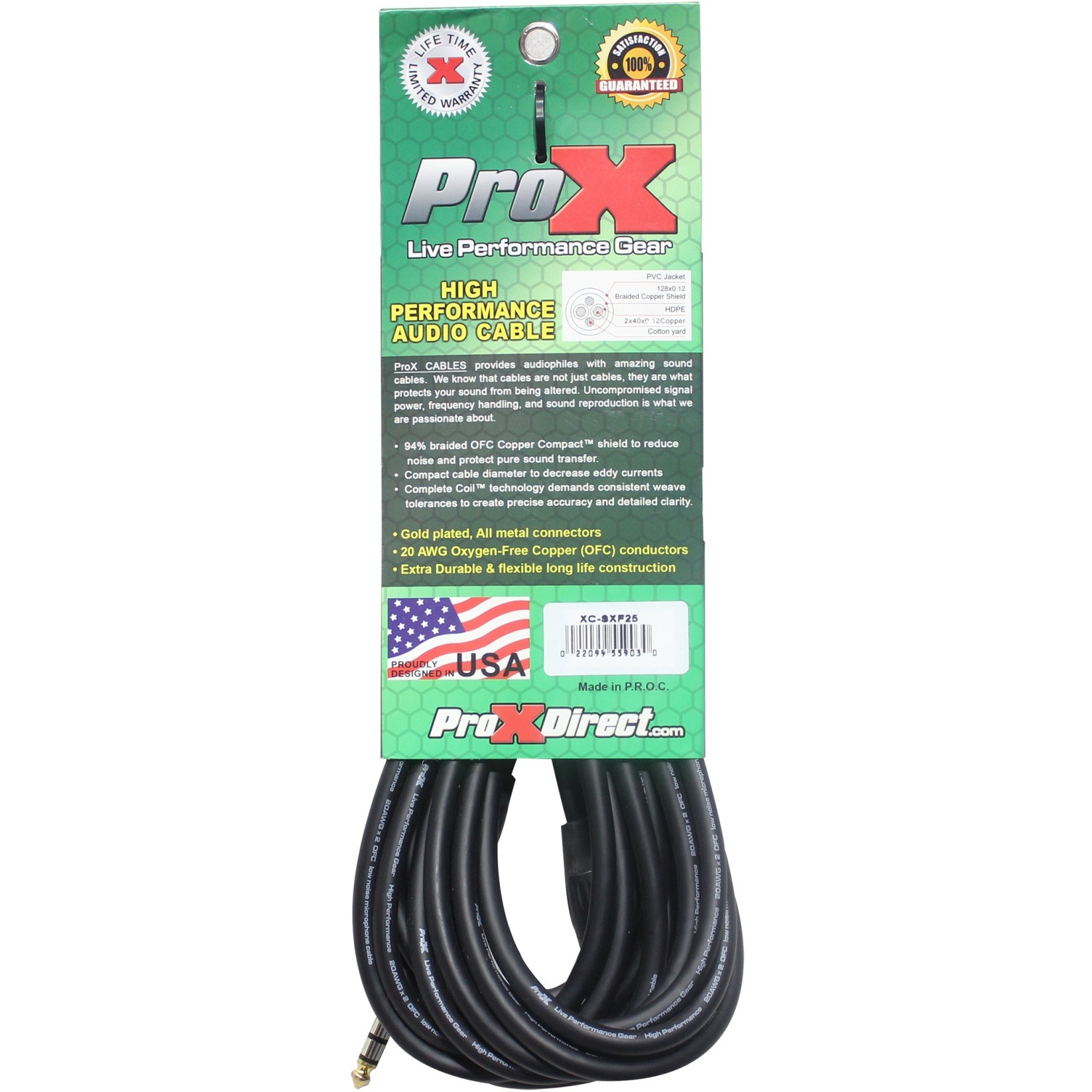 ProX XC-SXF25 25 Ft. Balanced 1/4" TRS to XLR3-F High Performance Audio Cable
