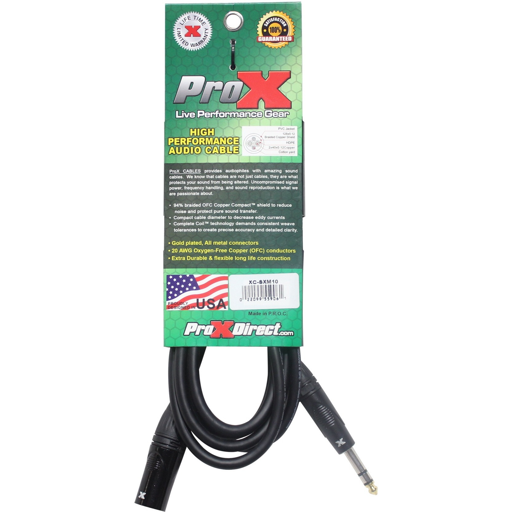 ProX XC-SXM10 10 Ft. Balanced XLR3-M to 1/4 TRS-M High Performance Audio Cable