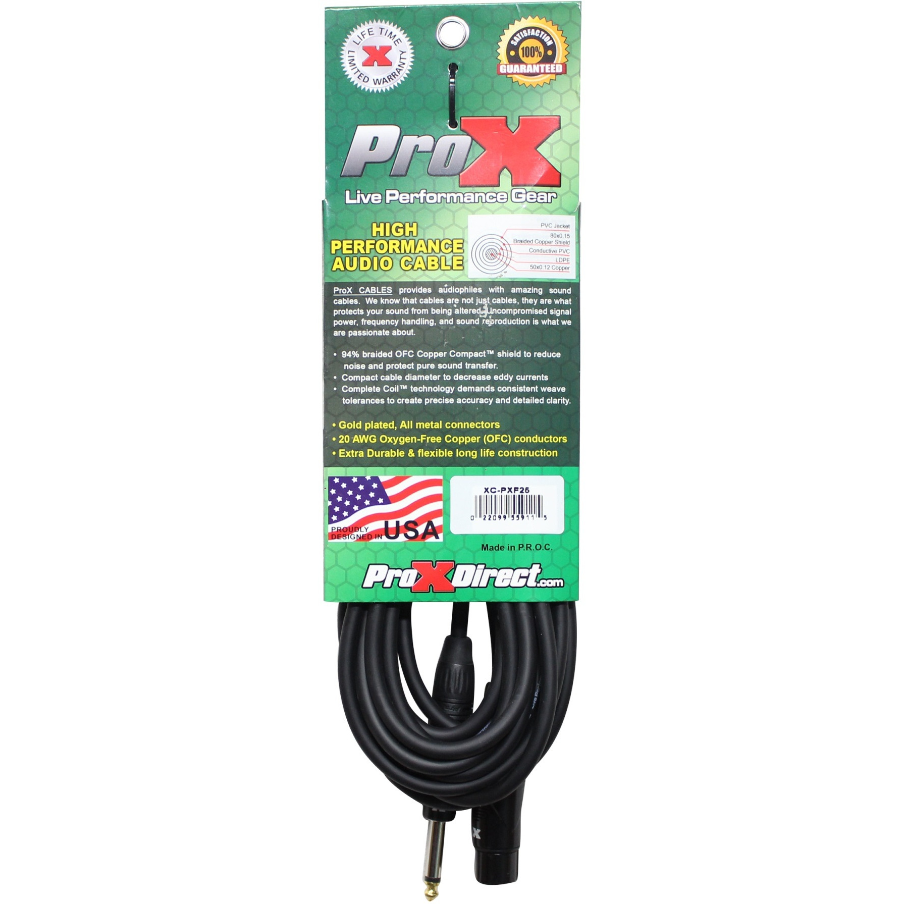 ProX XC-PXF25 25 Ft. Unbalanced 1/4" TS to XLR3-F High Performance Audio Cable