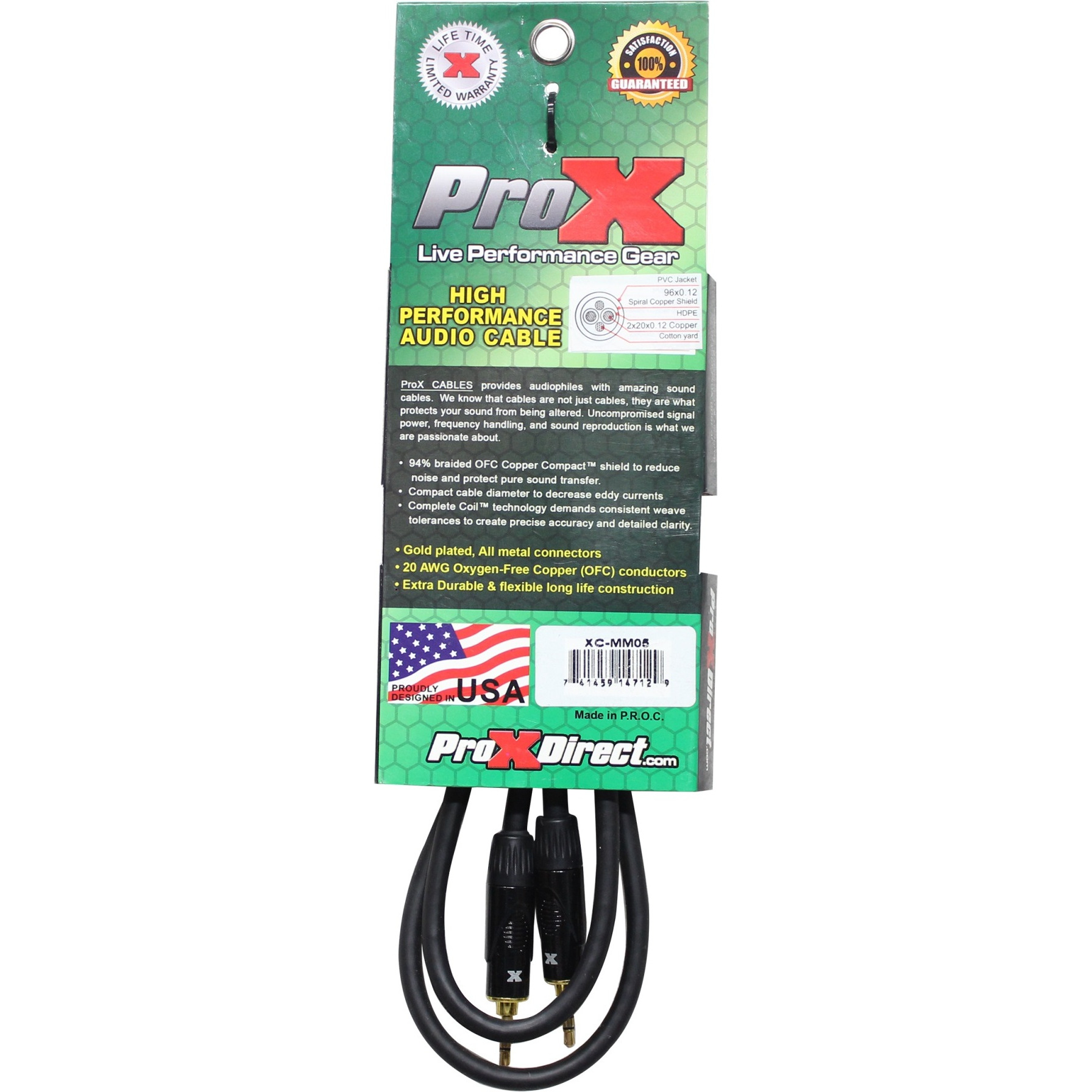 ProX XC-MM05 5 Ft. Balanced TRS-M Mini 1/8" to TRS-M Mini 1/8" High-Performance Audio Cable