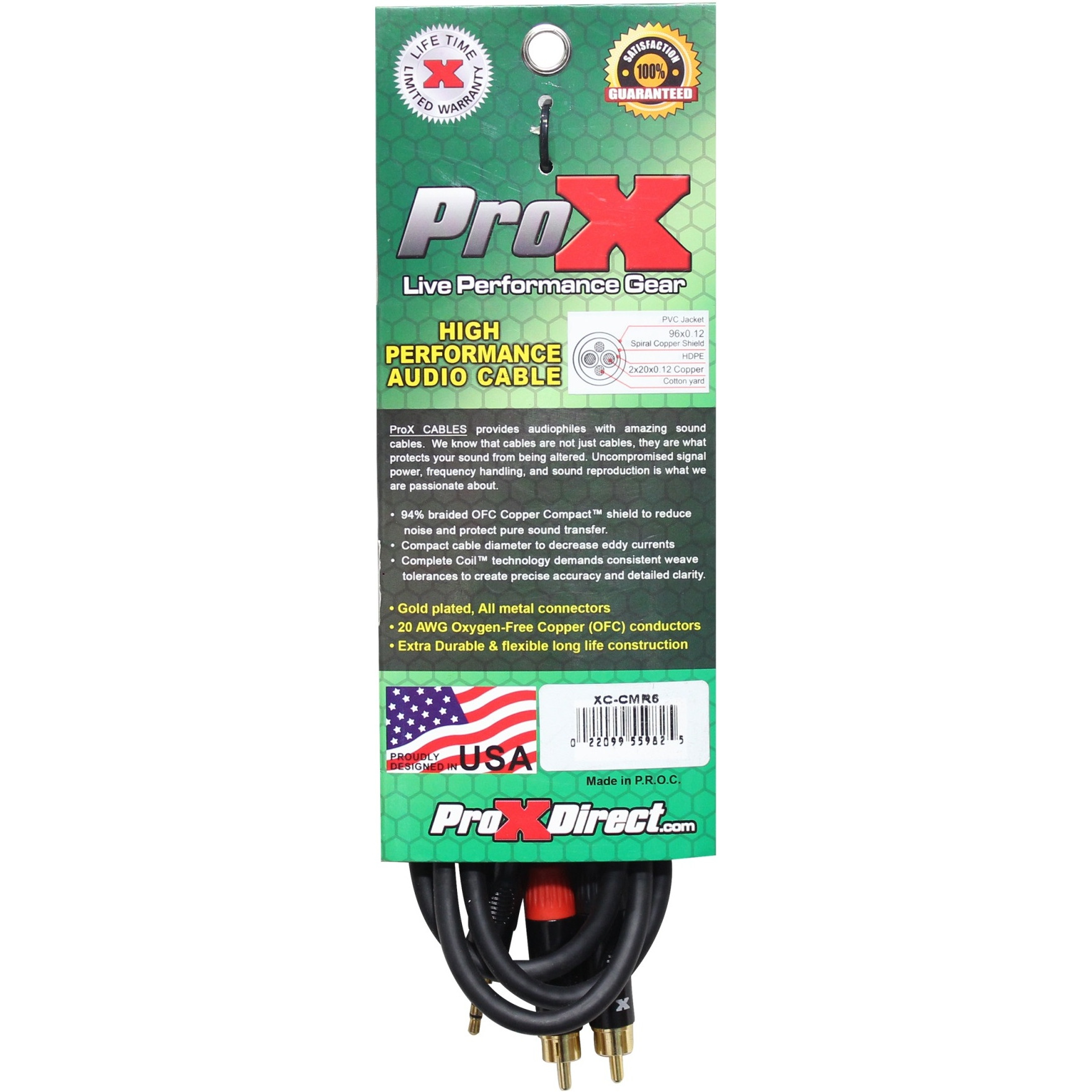 ProX XC-CMR6 6 Ft High Performance 3.5mm 1/8 Mini TRS to Dual RCA-M Unbalanced Y-Cable