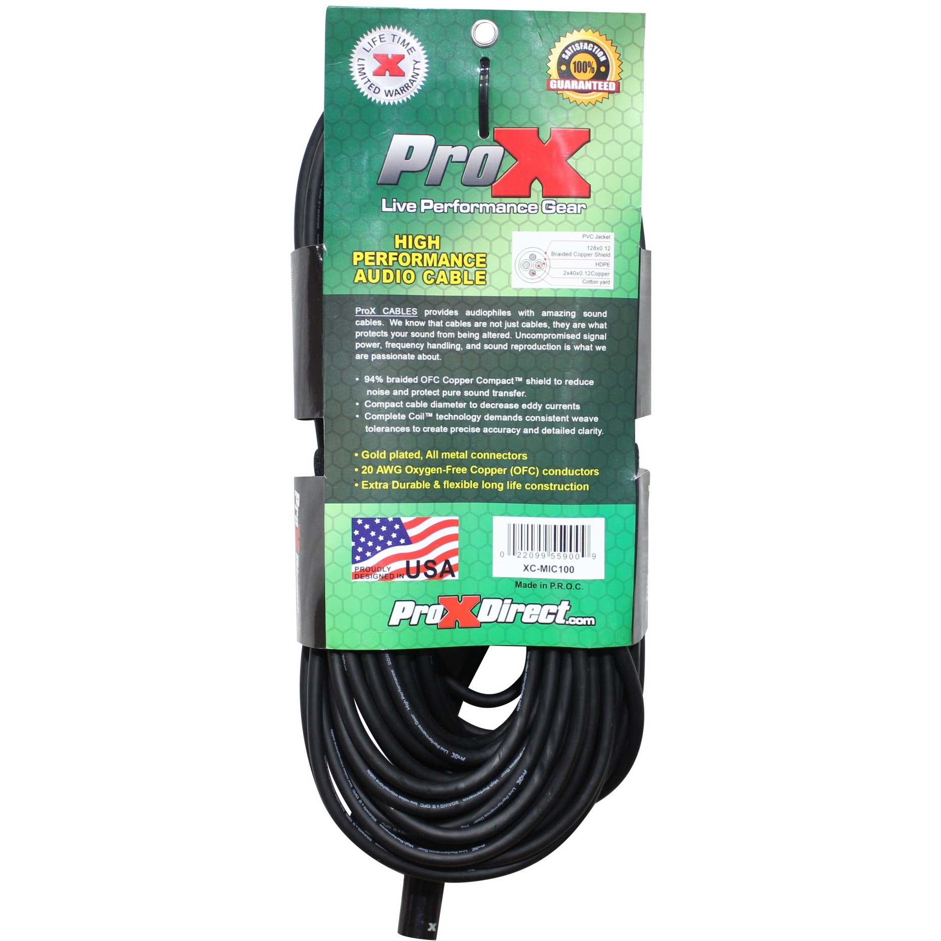 ProX XC-MIC100 100 Ft. Balanced XLR-F to XLR-M High Performance Microphone Cable