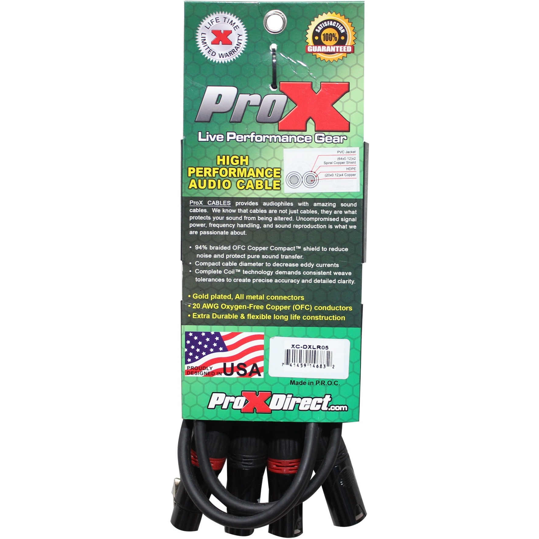 ProX XC-DXLR05 5' Ft. Balanced Dual XLR-M to Dual XLR-F High Performance Audio Cable