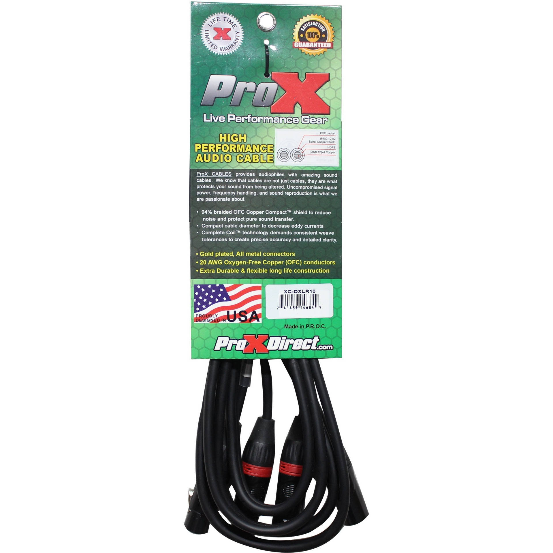 ProX XC-DXLR10 10' Ft. Balanced Dual XLR-M to Dual XLR-F High Performance Audio Cable