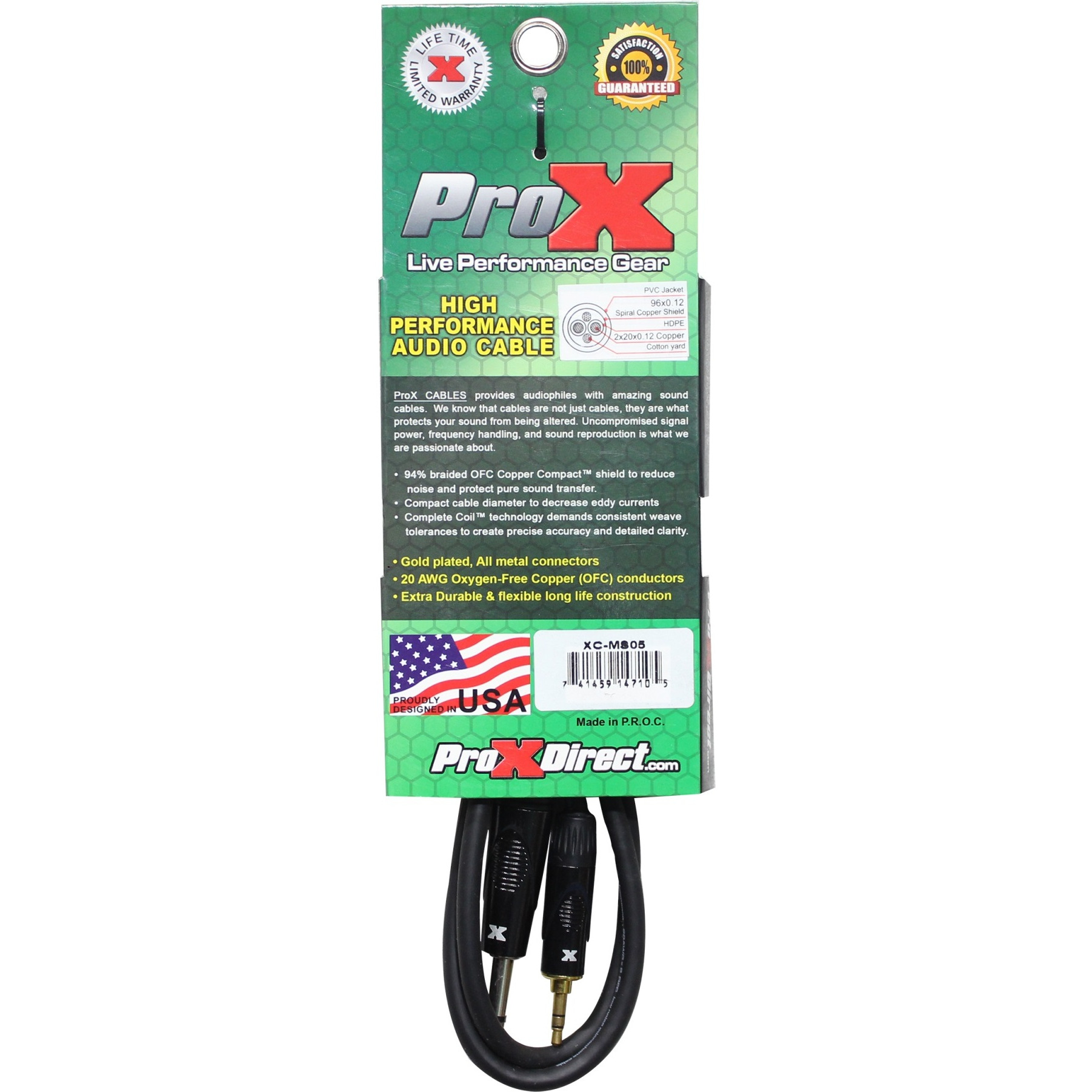 ProX XC-MS05 5 Ft. Balanced TRS-M Mini 1/8" to TRS-M  High Performance Audio Cable