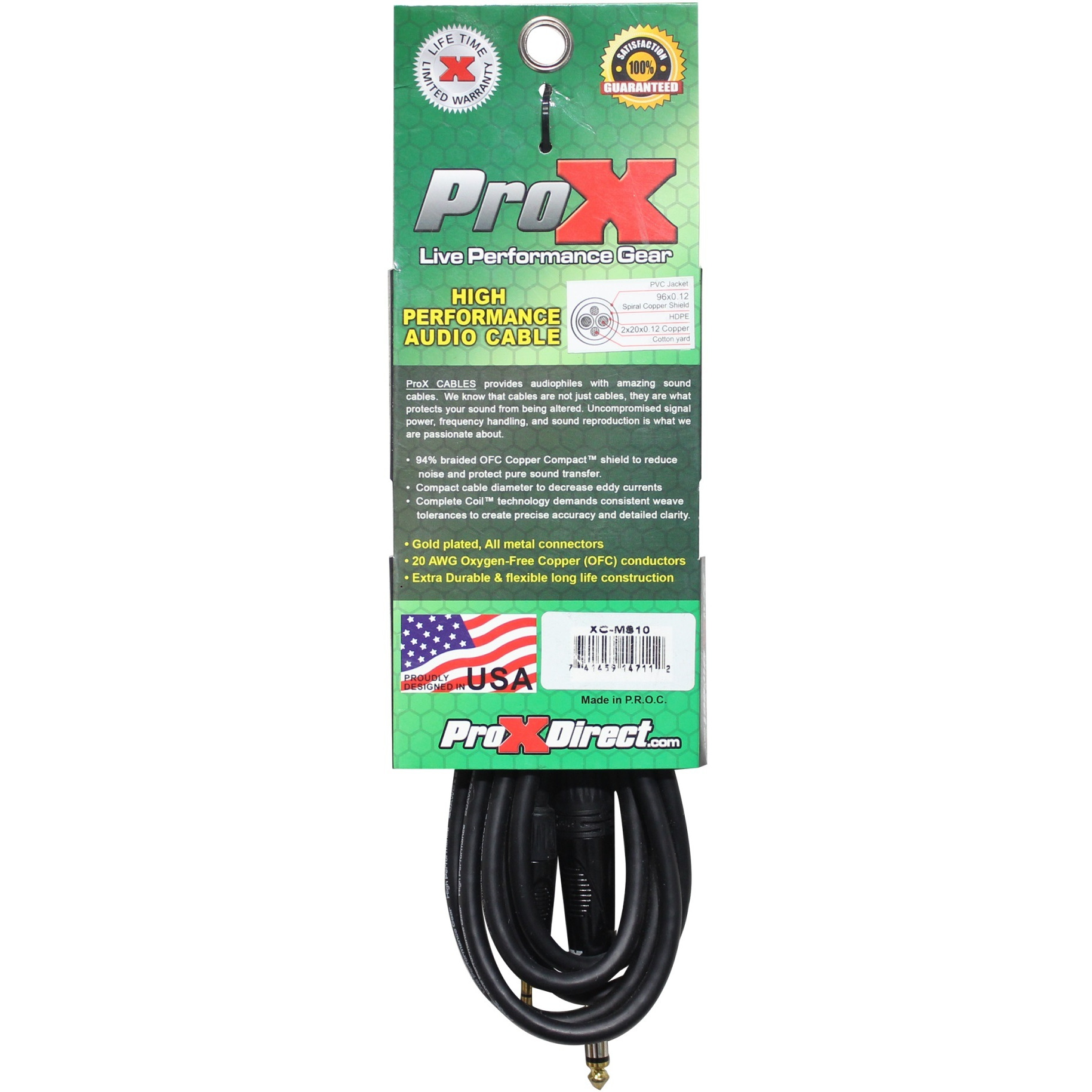 ProX XC-MS10 10 Ft. Balanced TRS-M Mini 1/8" to TRS-M  High Performance Audio Cable