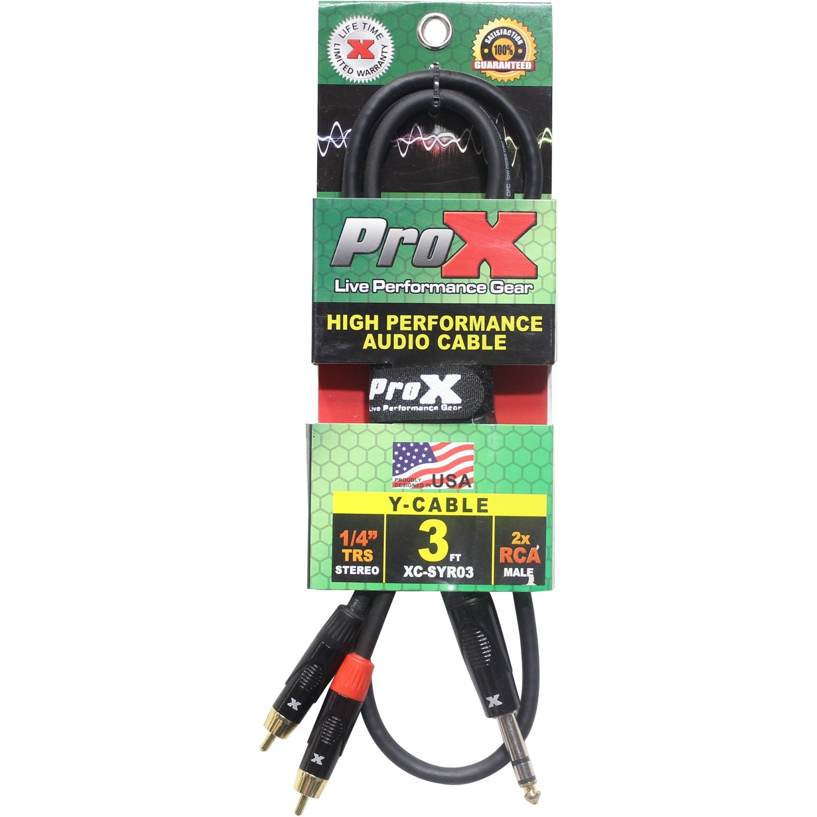 ProX XC-SYR03 3 Ft. Unbalanced 1/4" TRS-M to Dual RCA-M High Performance Audio Cable
