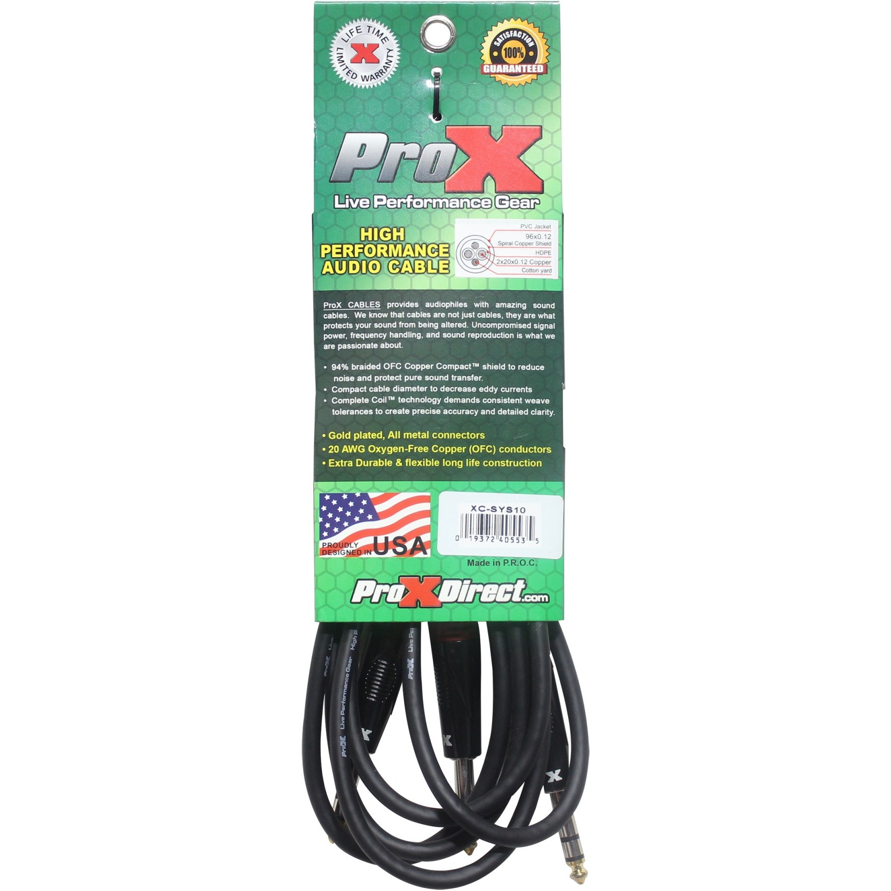 ProX XC-SYS10 10 Ft. 1/4" TRS-M to Dual 1/4" TRS-M High Performance Audio Cable
