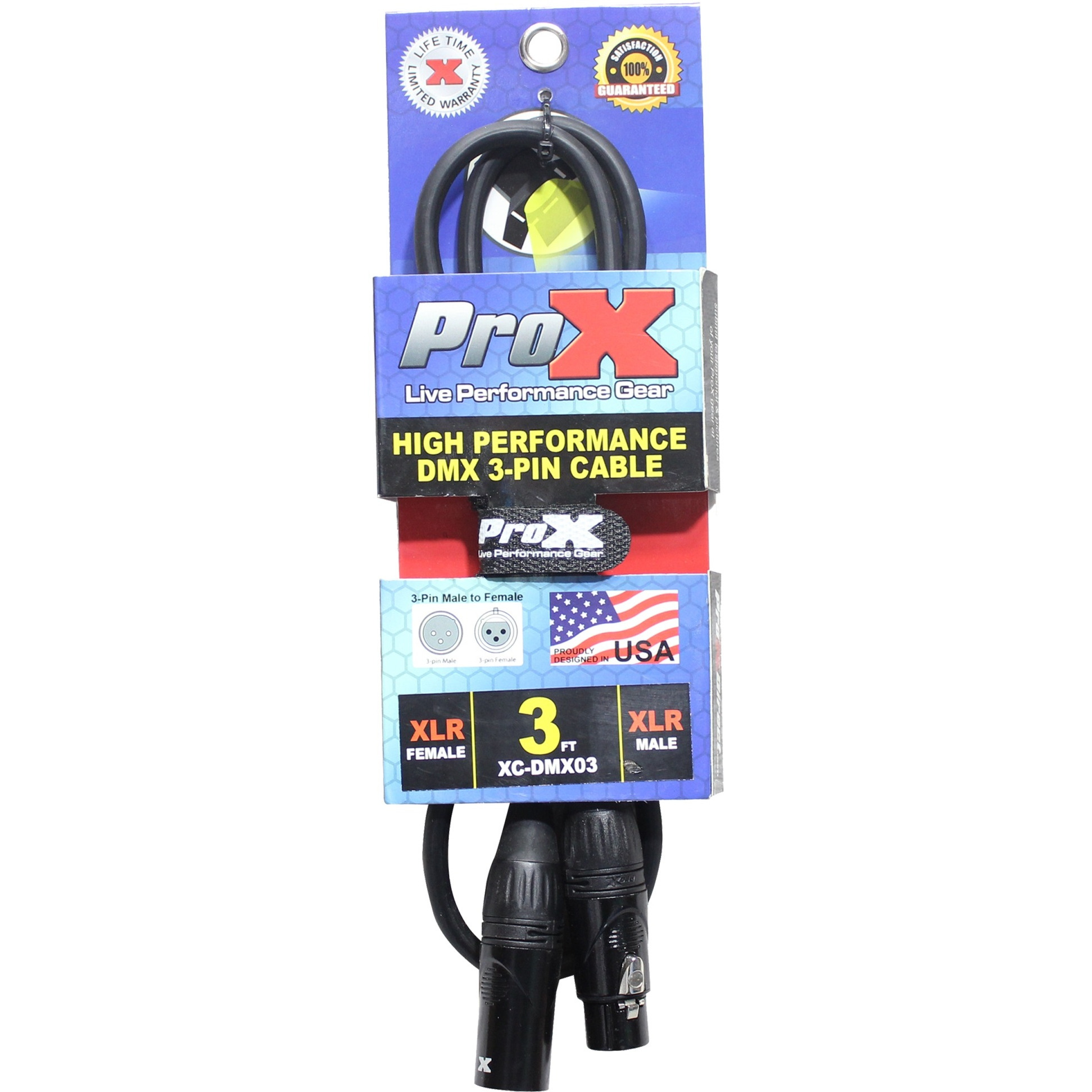 ProX XC-DMX03 3 Ft. DMX Male 3-Pin to DMX Female 3-Pin High Performance Cable