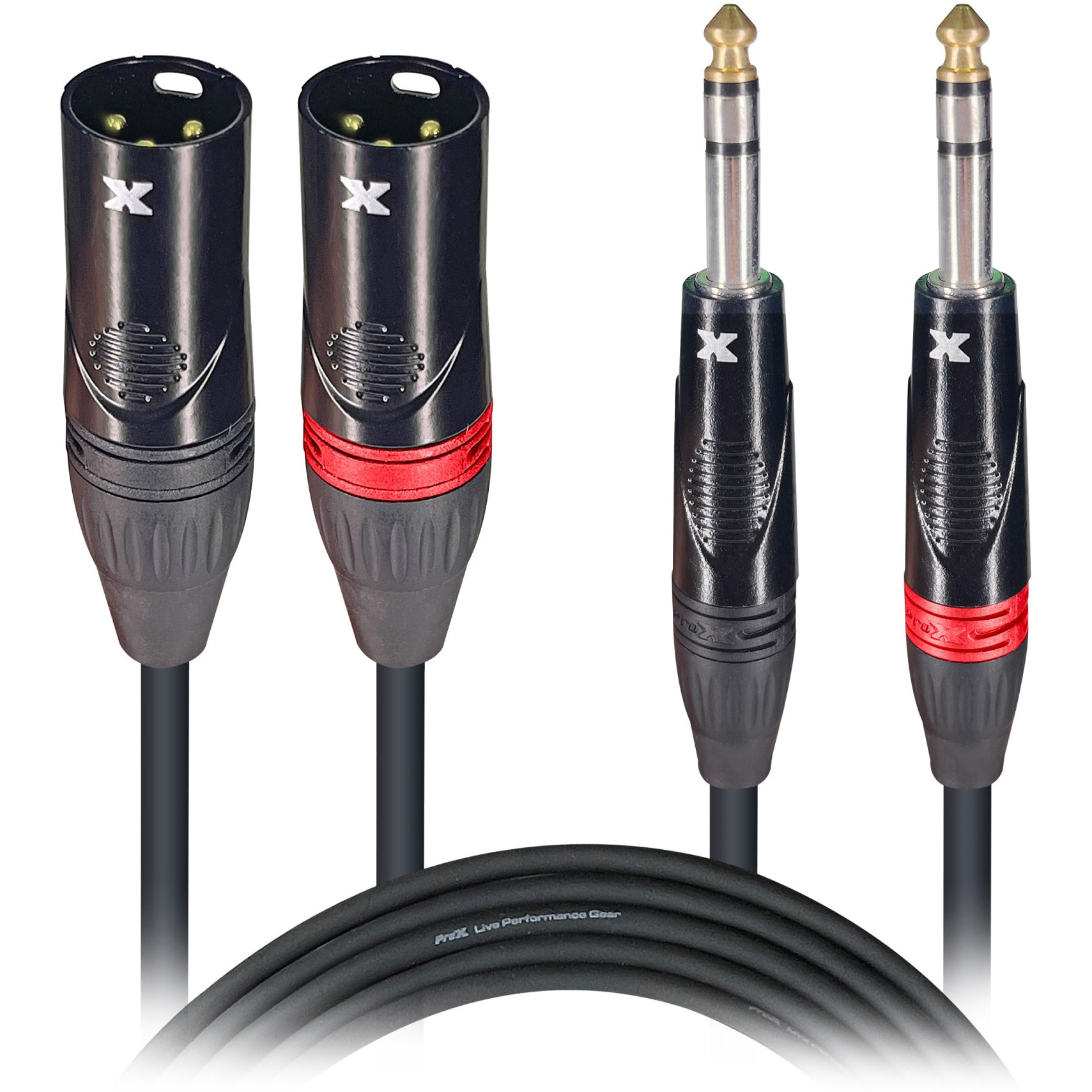 ProX XC-DSXM10 10 Ft. Balanced Dual 1/4" TRS-M to Dual XLR3-M High Performance Audio Cable