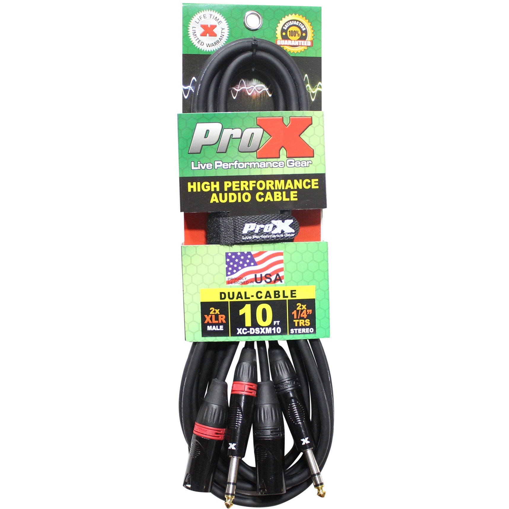 ProX XC-DSXM10 10 Ft. Balanced Dual 1/4" TRS-M to Dual XLR3-M High Performance Audio Cable