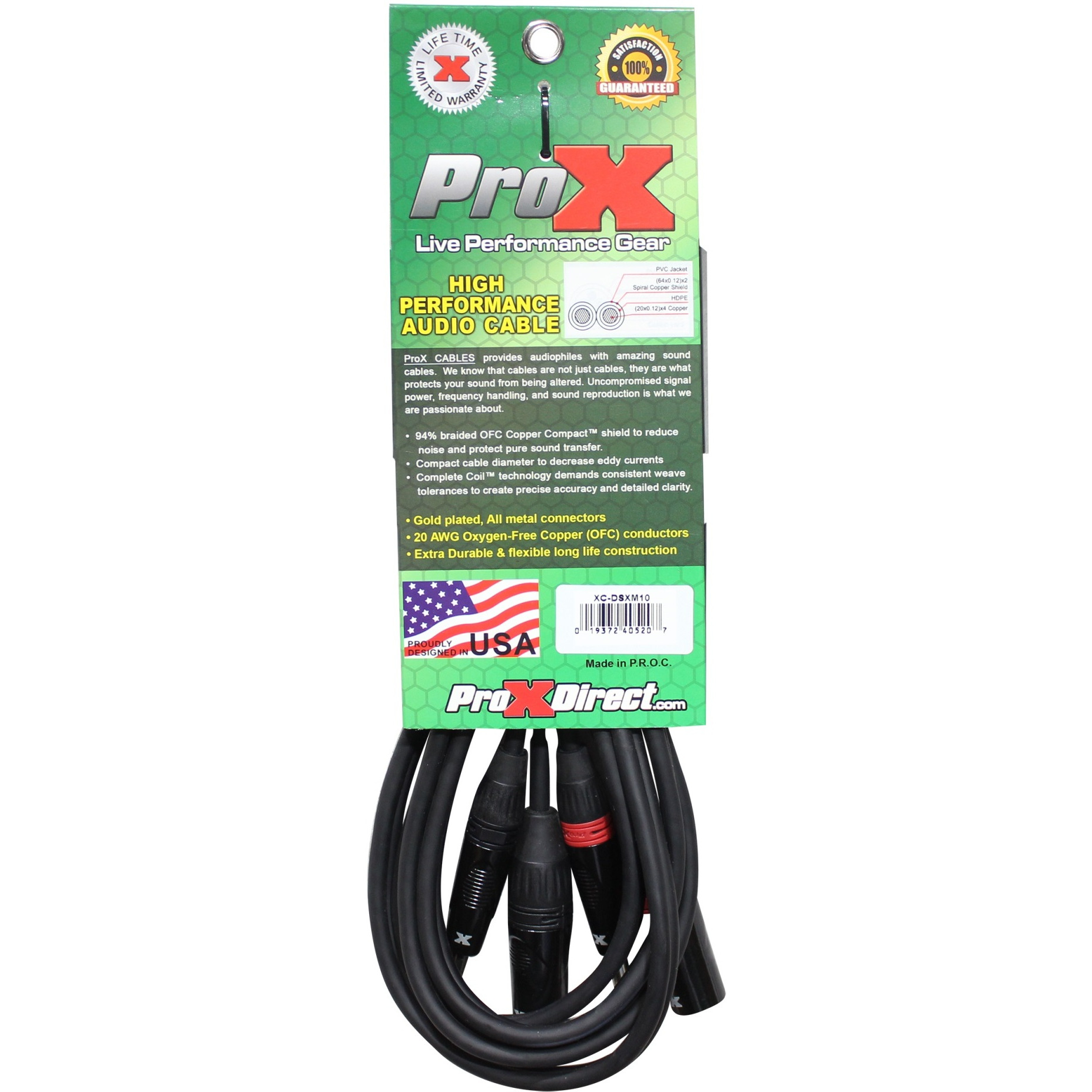 ProX XC-DSXM10 10 Ft. Balanced Dual 1/4" TRS-M to Dual XLR3-M High Performance Audio Cable