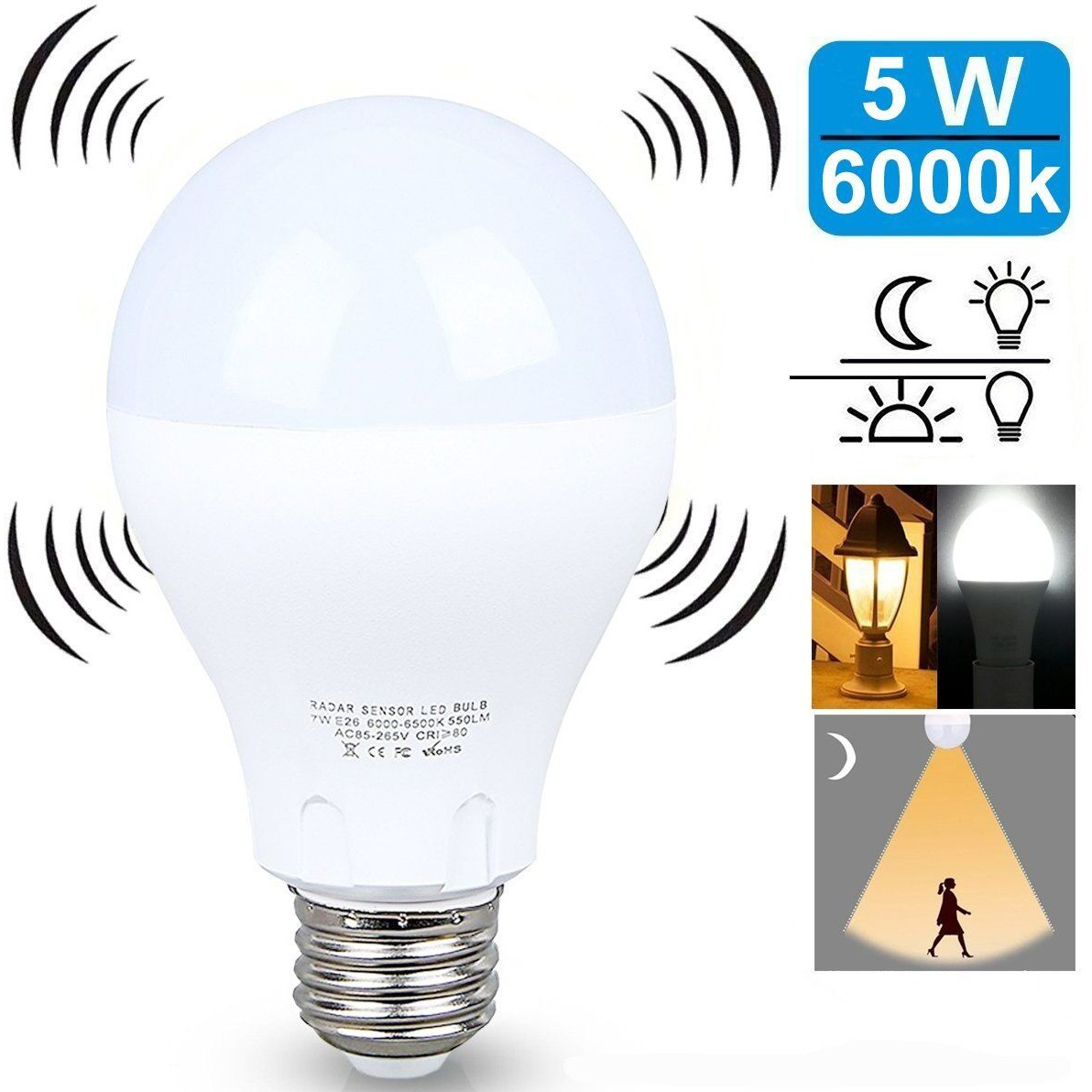 LED LIgHT BULB W RADAR MOTION SENSOR 180 Deg 5w50 Watts(D0102HPIBWU)