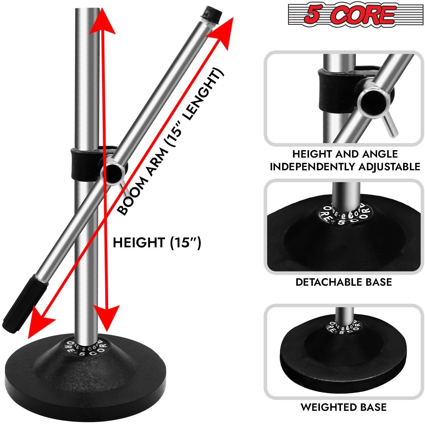 5Core Desktop Mic Stand Universal Desk Microphone Holder Table Top Round Base Stands - MS RBS CH IN