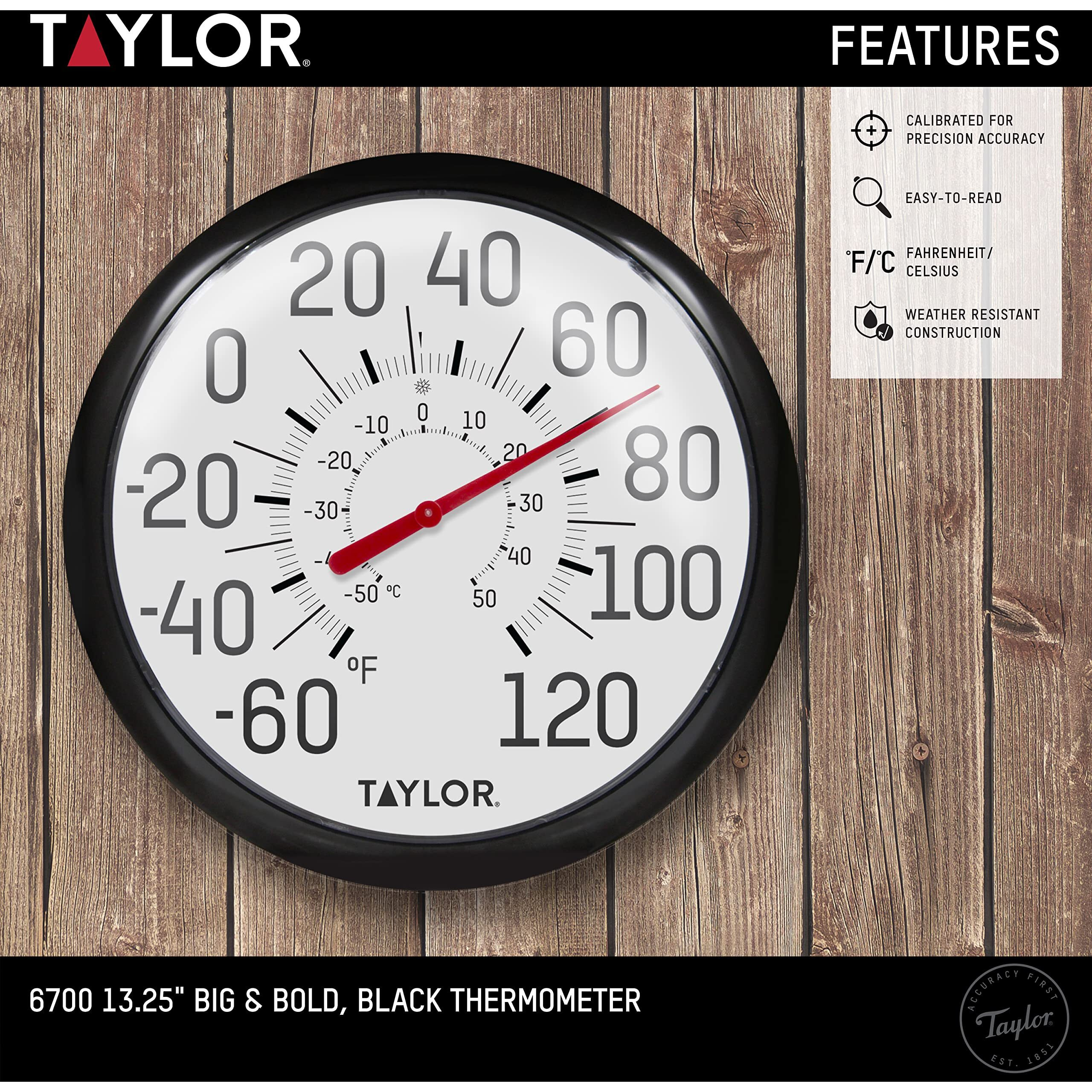 Taylor Precision Products Big and Bold Wall Thermometer, 13.25 inch, Black