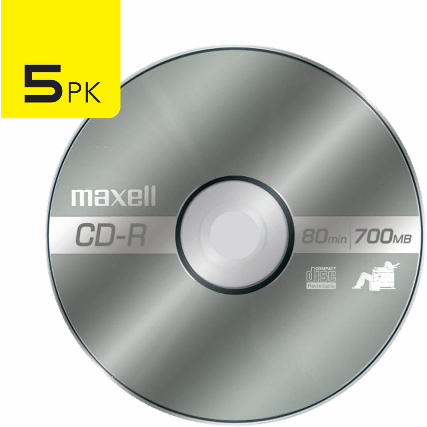 Maxell 648220 Premium Quality Recording Surface for Noise-Free Playback Write Speed 48x 700Mb Cd-Recordable 5 Disc Pack
