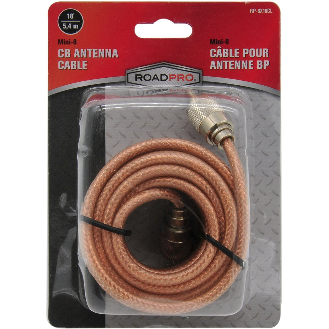 RoadPro RP-8X18CL 18ft Mini-8 PL-259 Coaxial Cable for CB Antenna Standard Connectors Coax Cable 18 Feet Clear