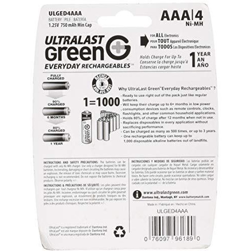 Ultralast ULGED4AAA AAA 4 Pack Green Precharged Ready-to-Use Rechargeable Batteries (Discontinued by Manufacturer)